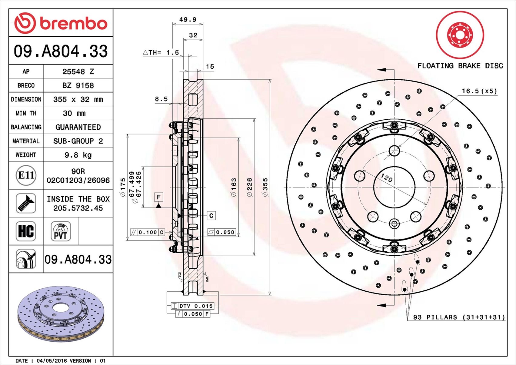 Disco freno BREMBO 09A80433