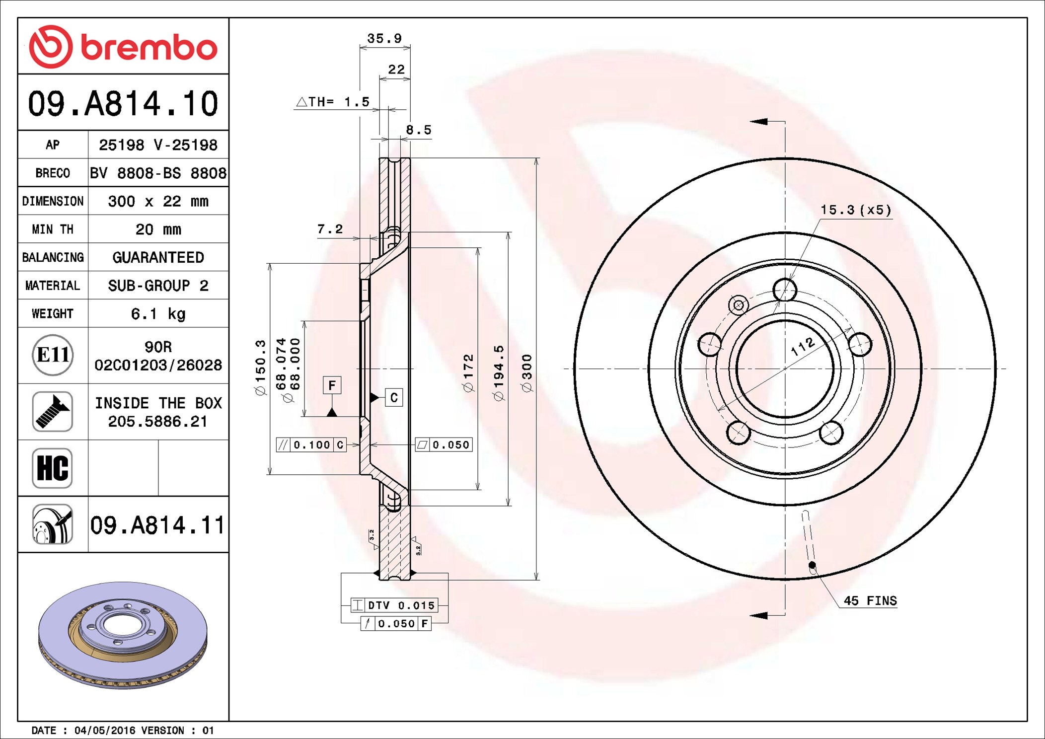 Disco freno BREMBO 09A81411