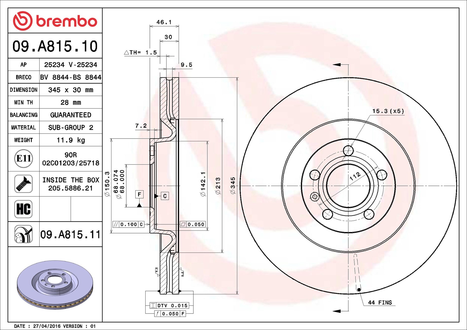 Disco freno BREMBO 09A81511