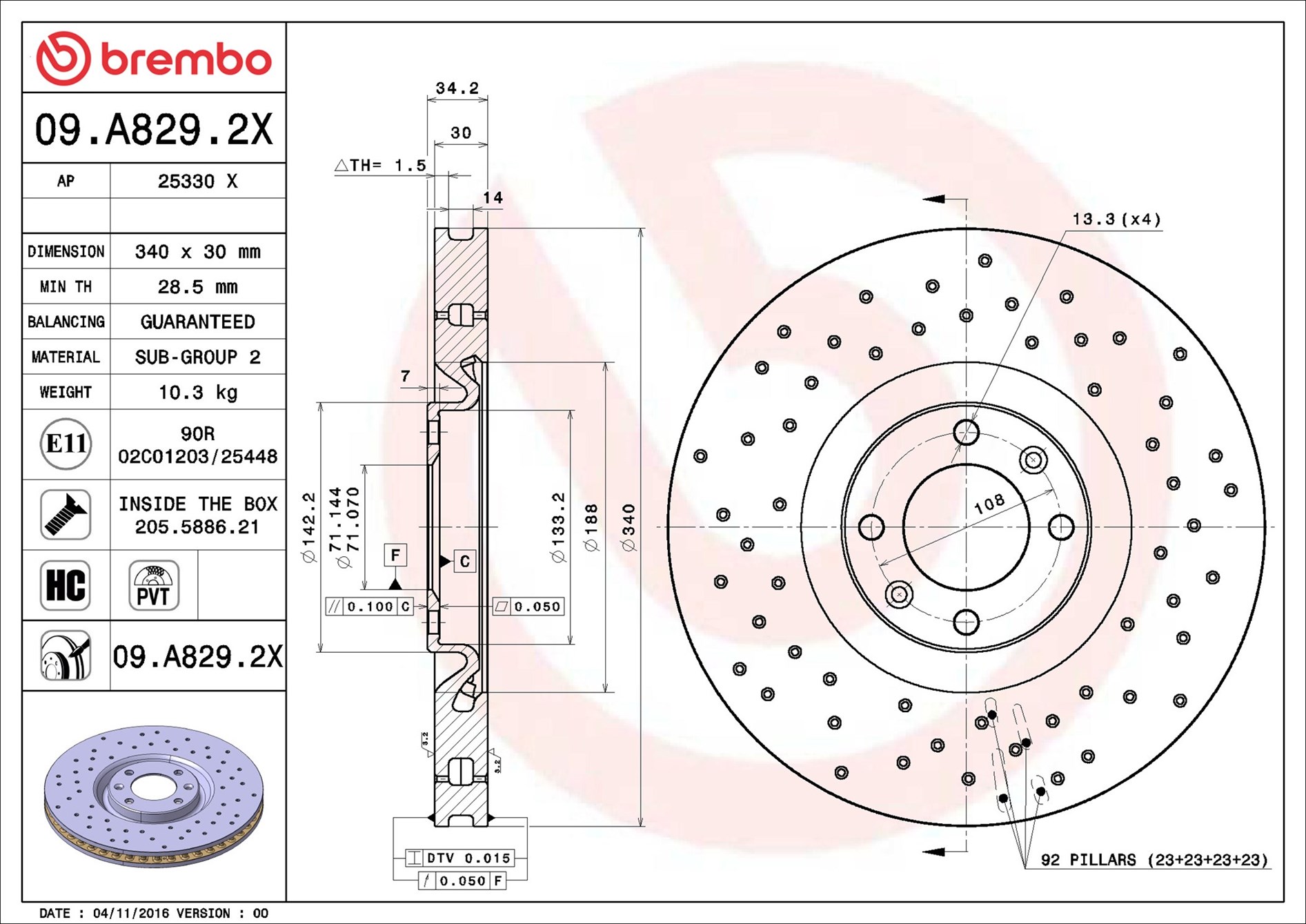 Disco freno BREMBO 09A8292X