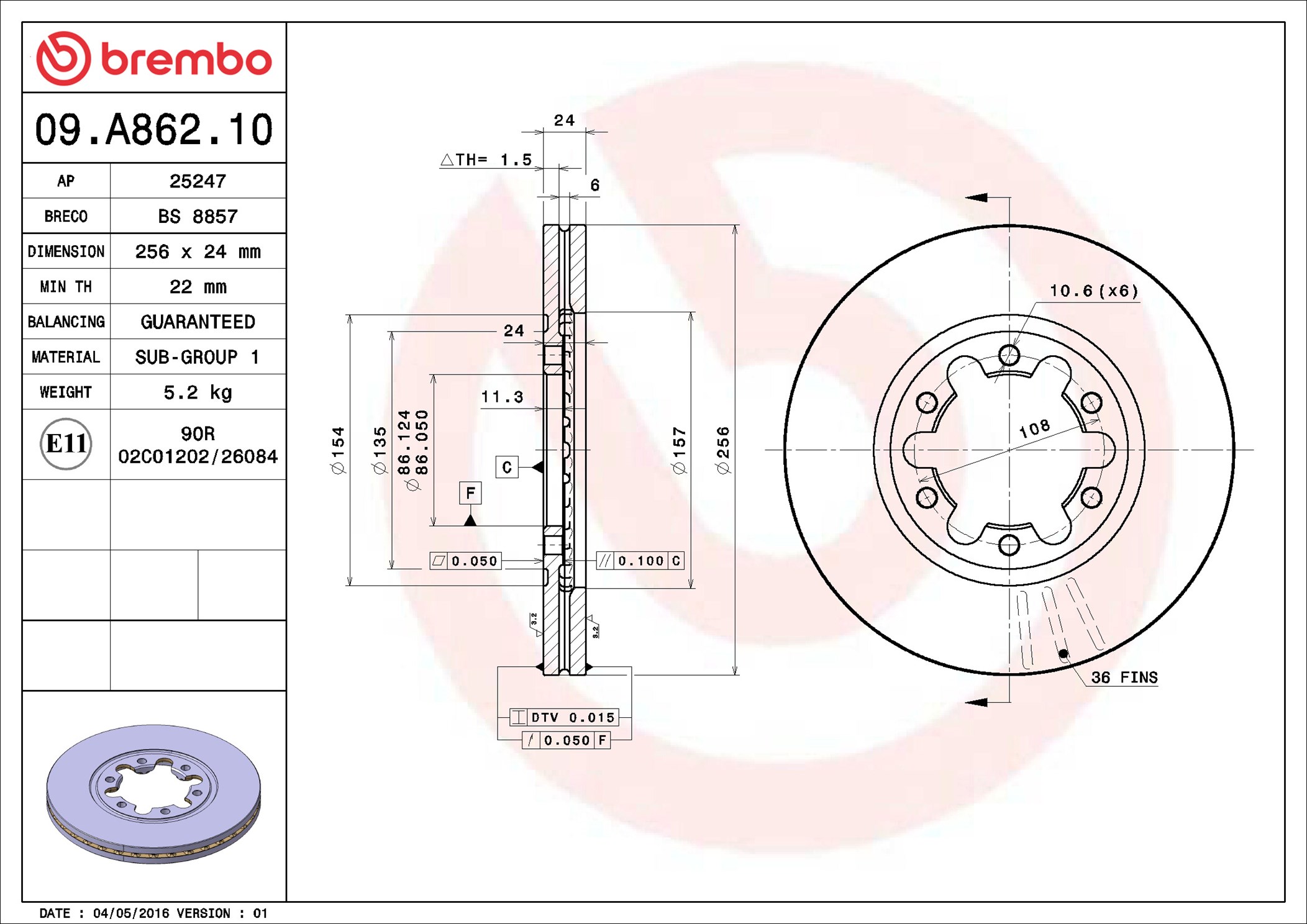 Disco freno BREMBO 09A86210