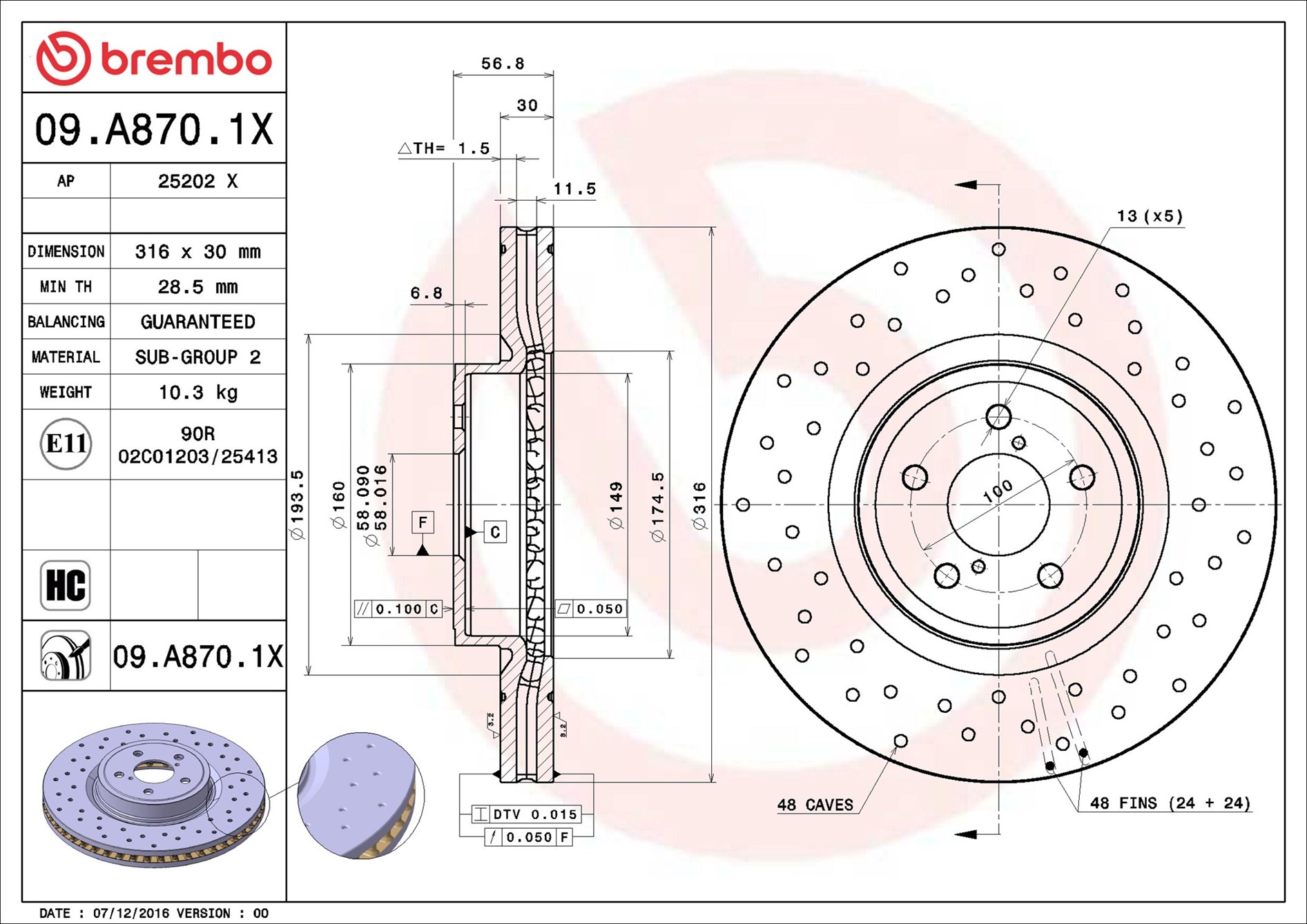 Disco freno BREMBO 09A8701X