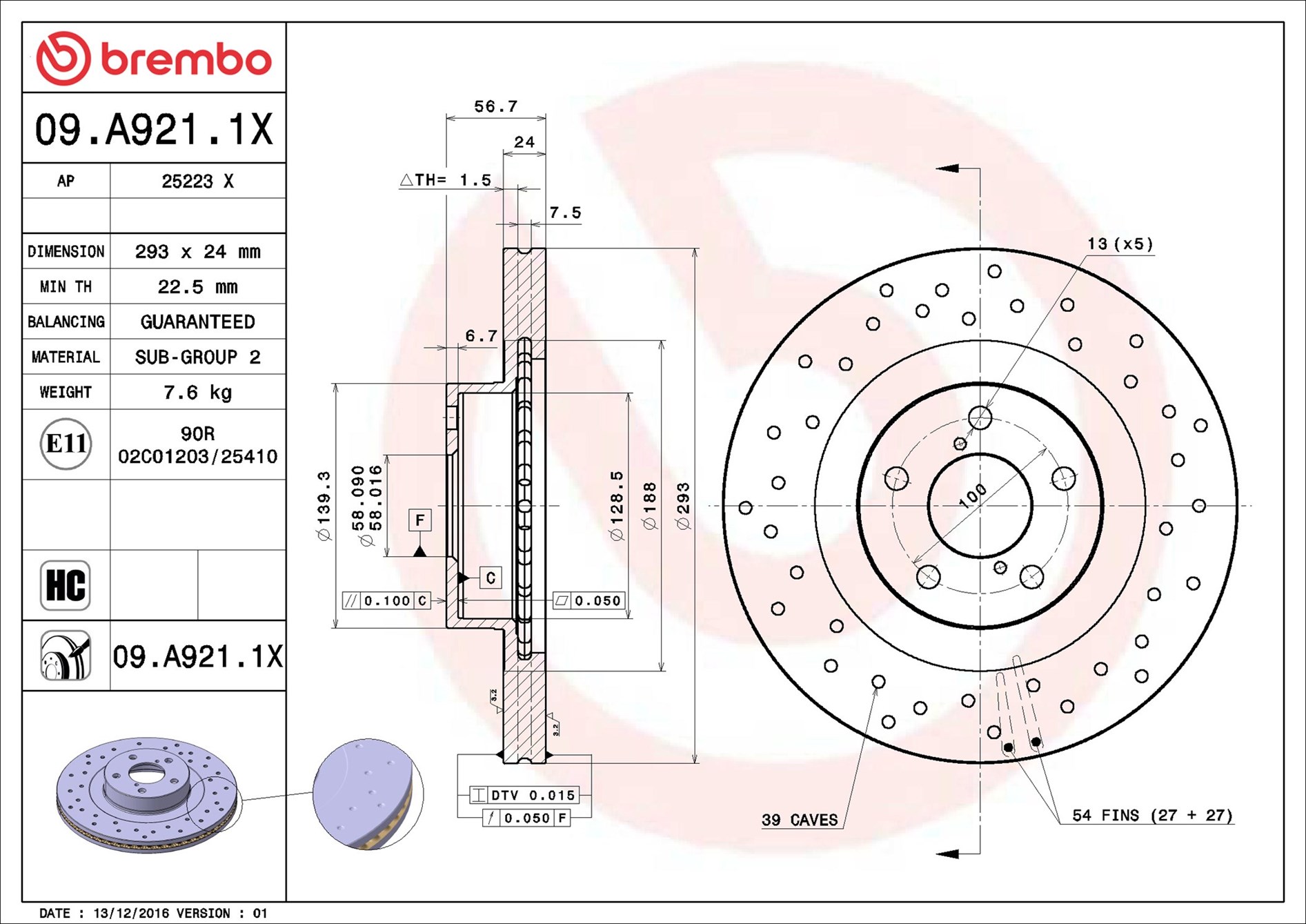 Disco freno BREMBO 09A9211X