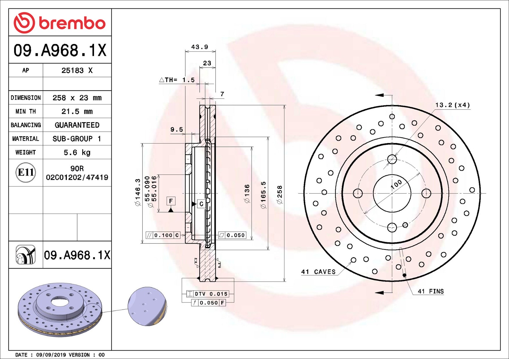 Disco freno BREMBO 09A9681X