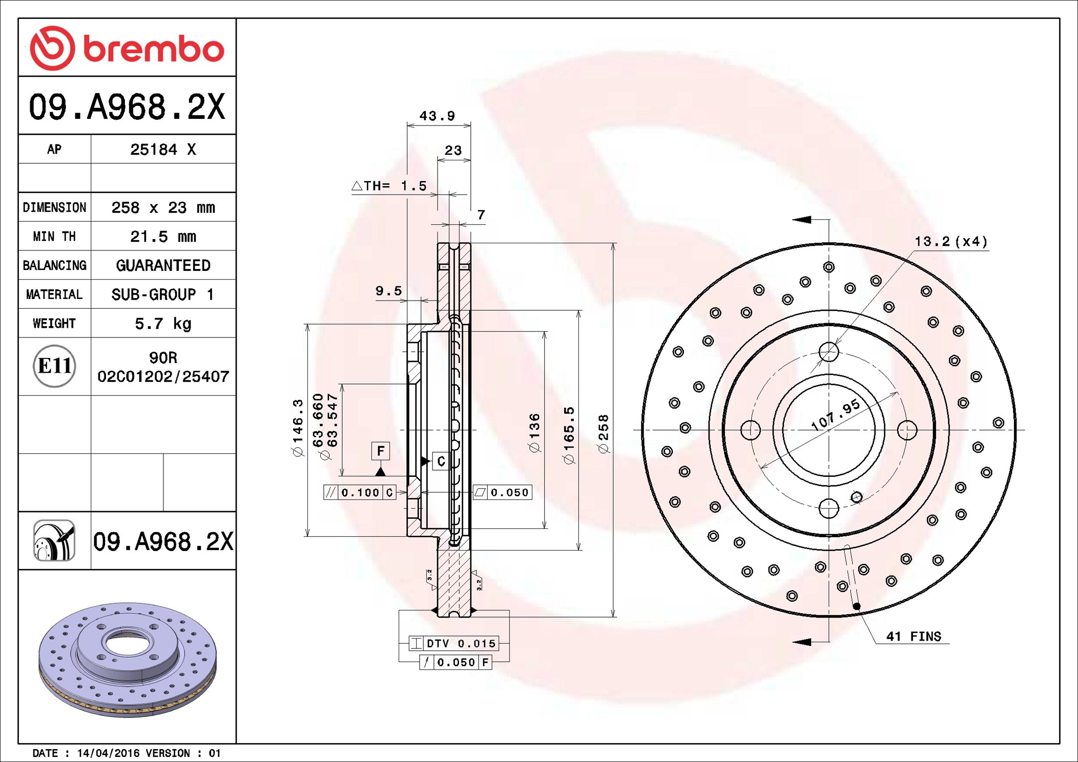 Disco freno BREMBO 09A9682X