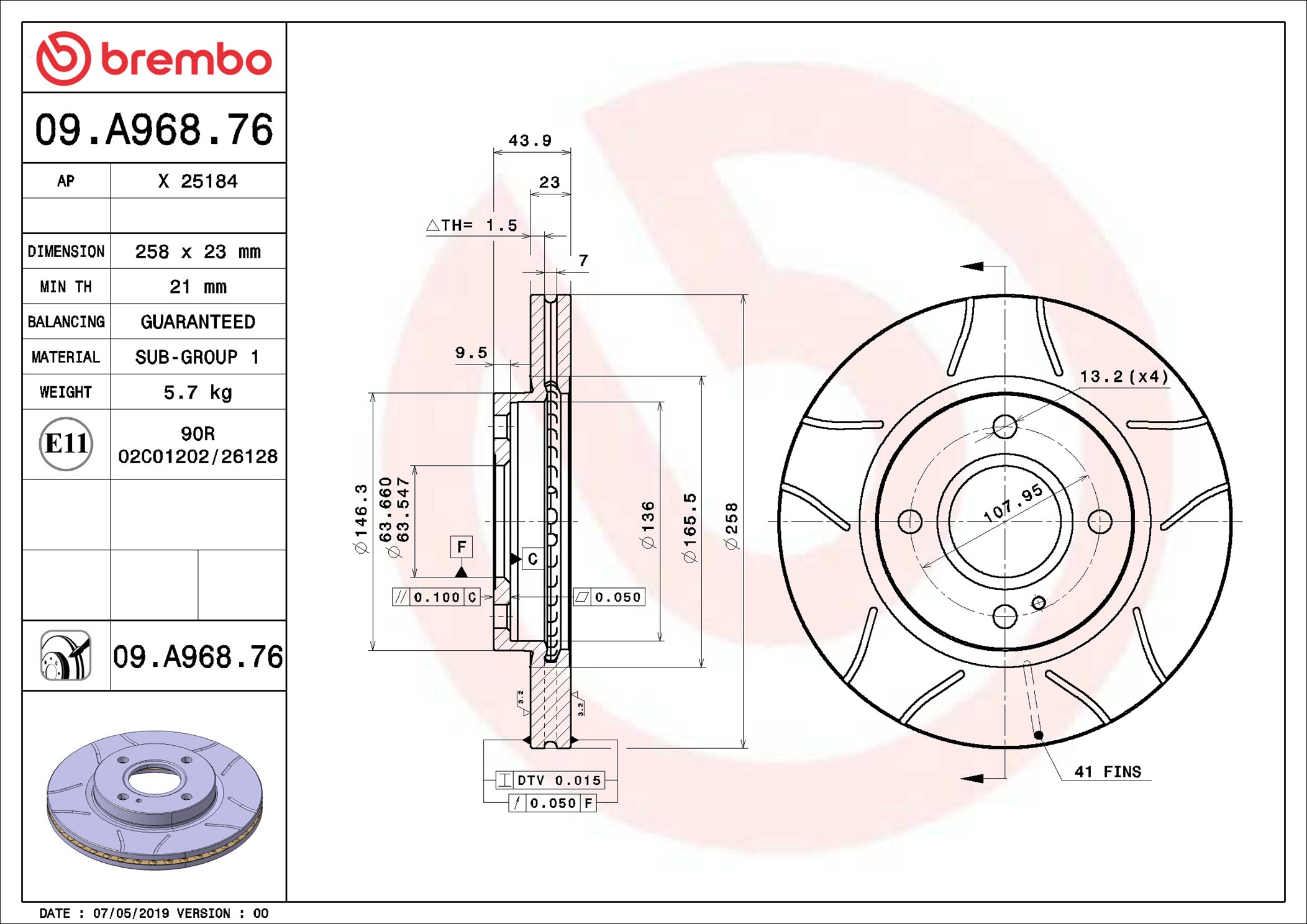Disco freno BREMBO 09A96876