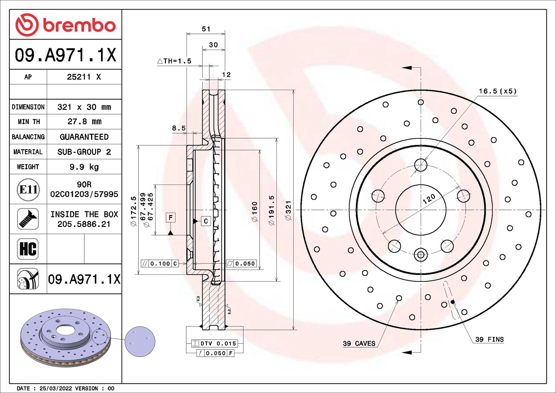 Disco freno BREMBO 09A9711X