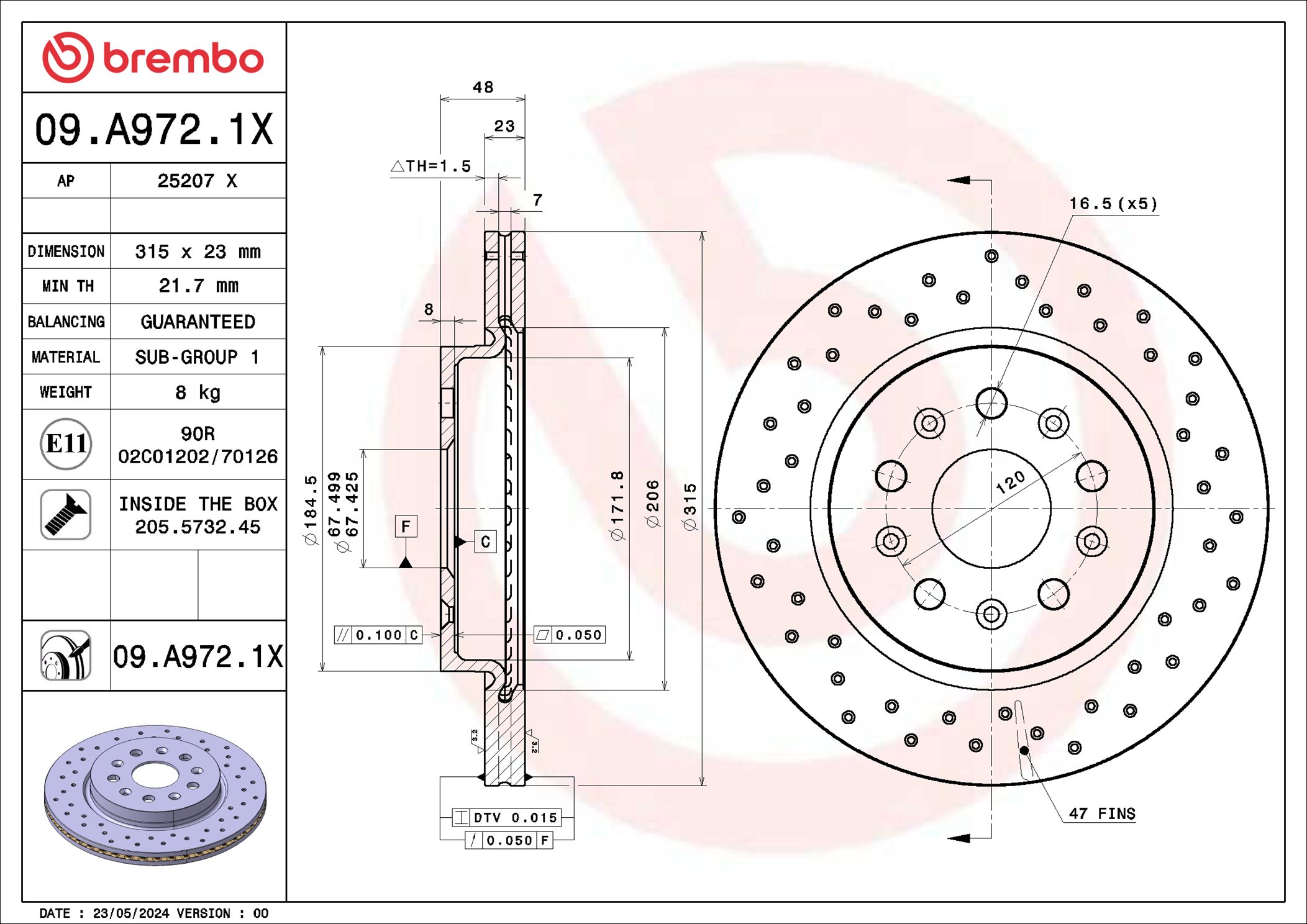 Disco freno BREMBO 09A9721X