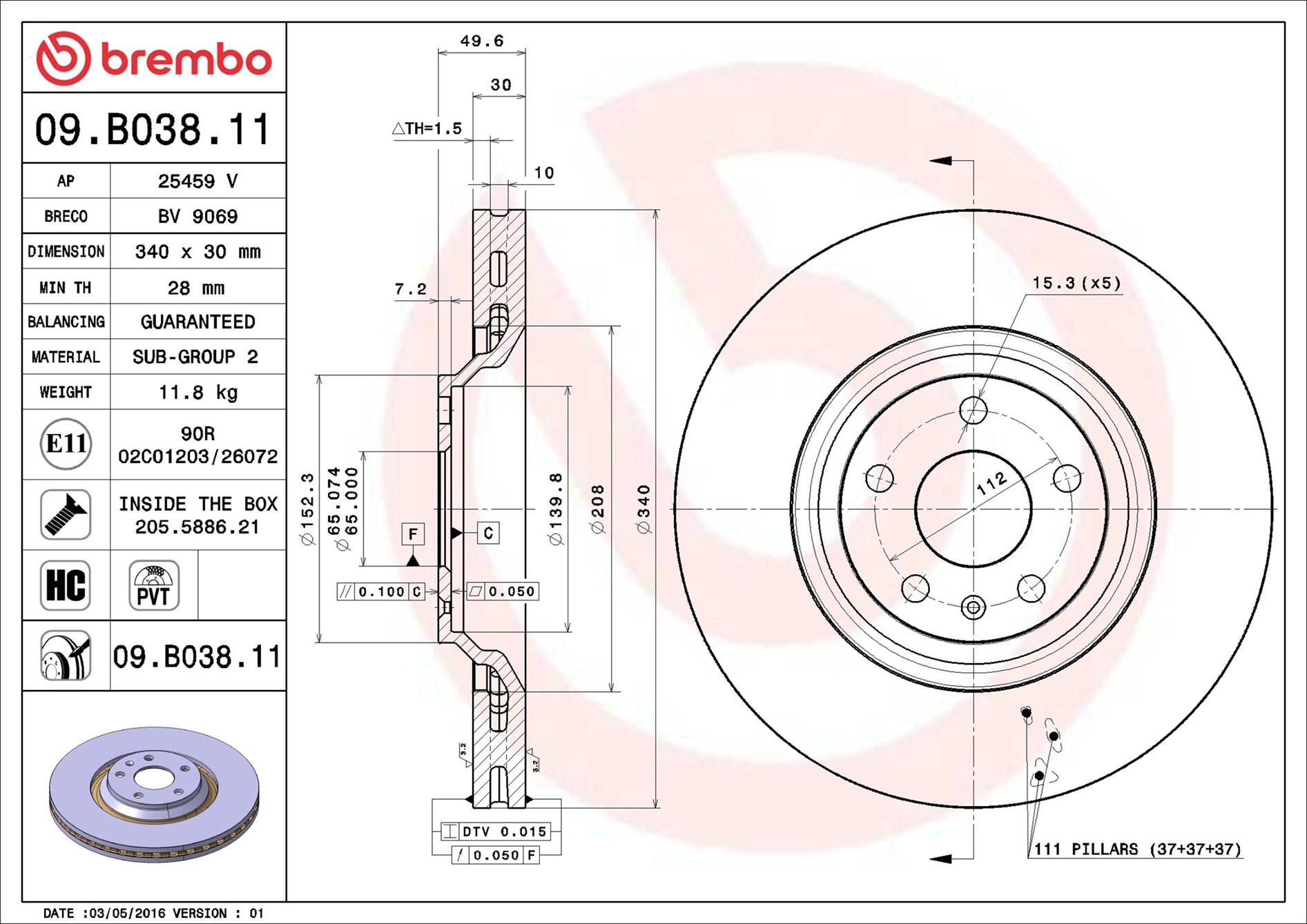 Disco freno BREMBO 09B03811