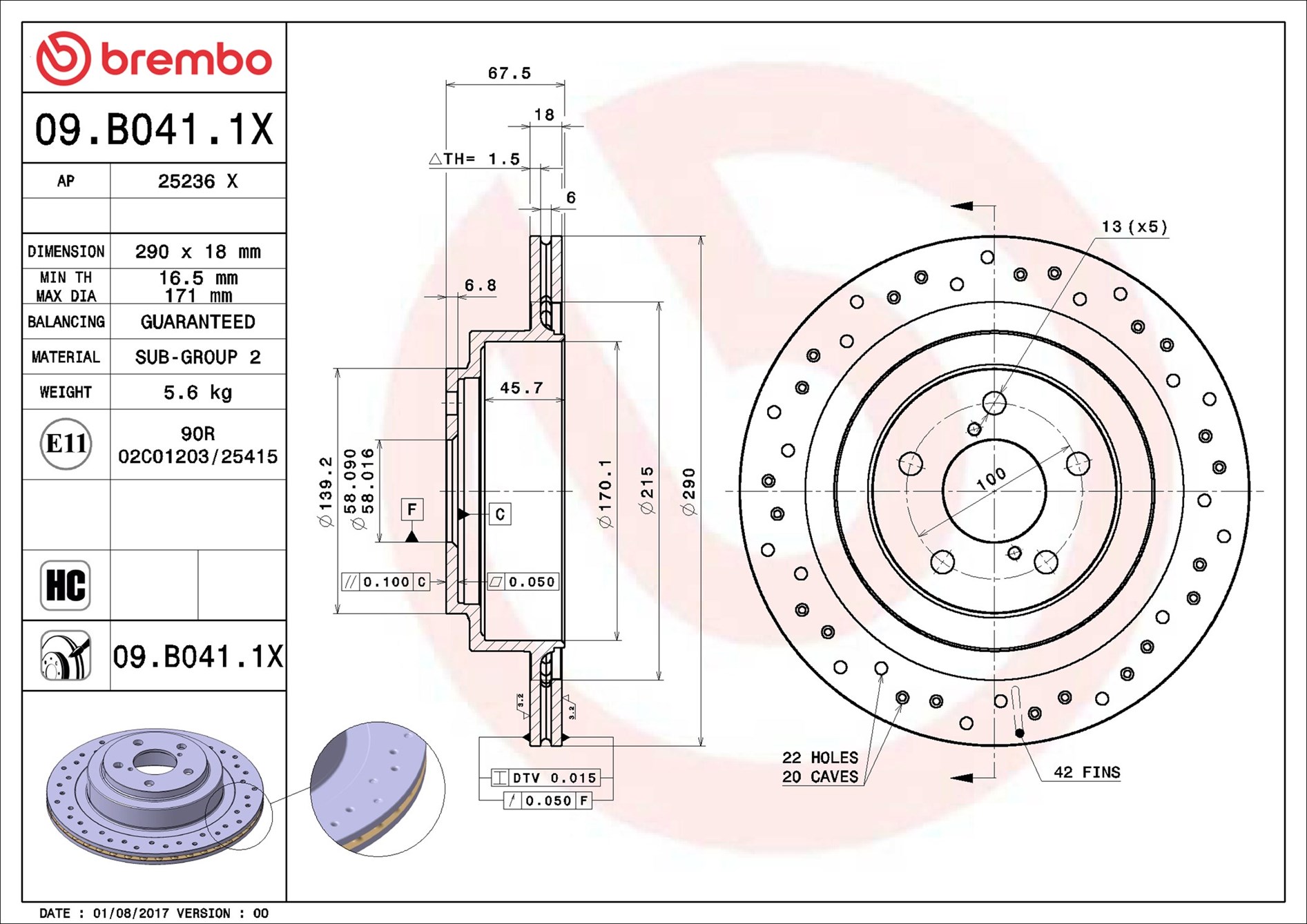 Disco freno BREMBO 09B0411X