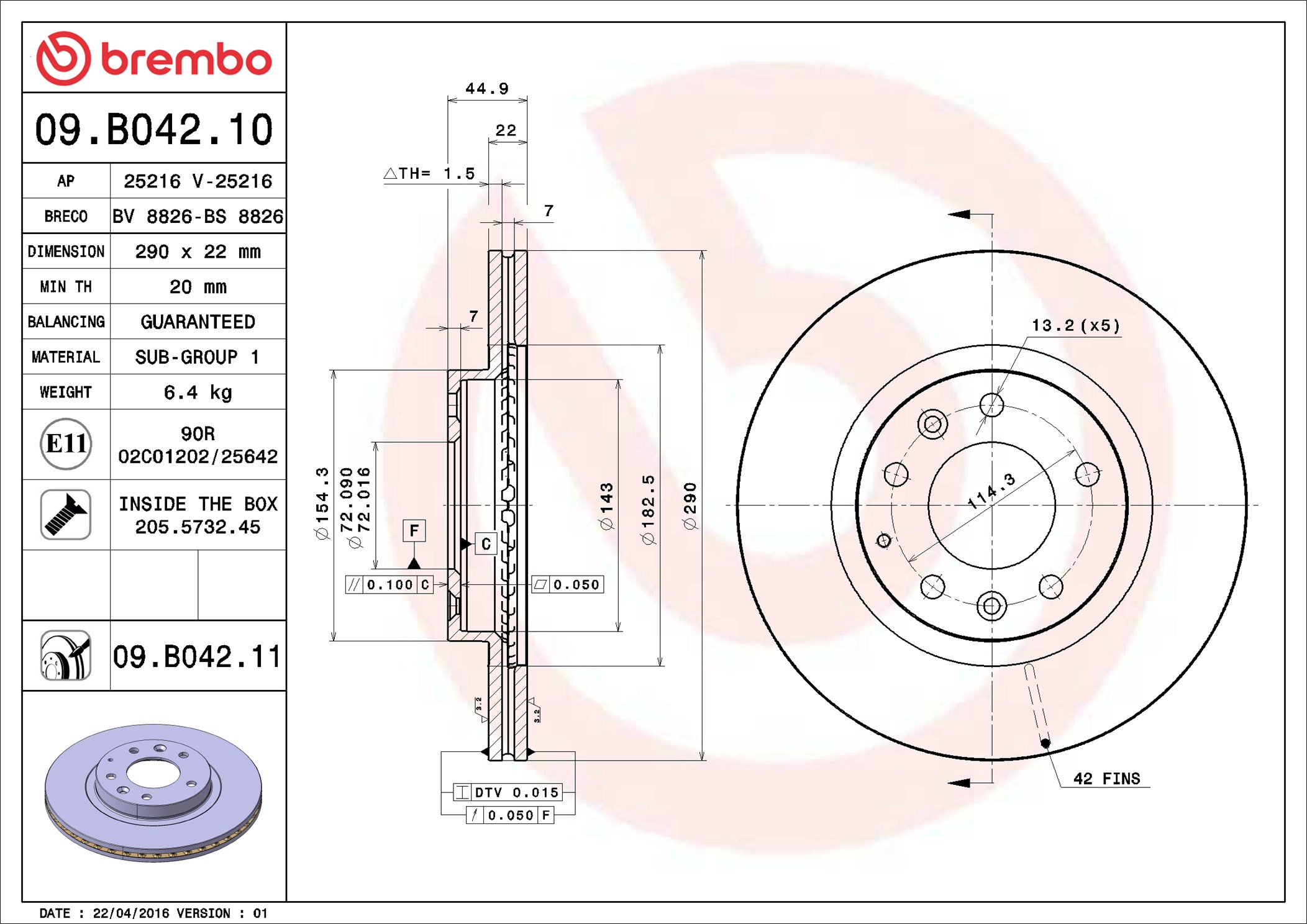 Disco freno BREMBO 09B04211