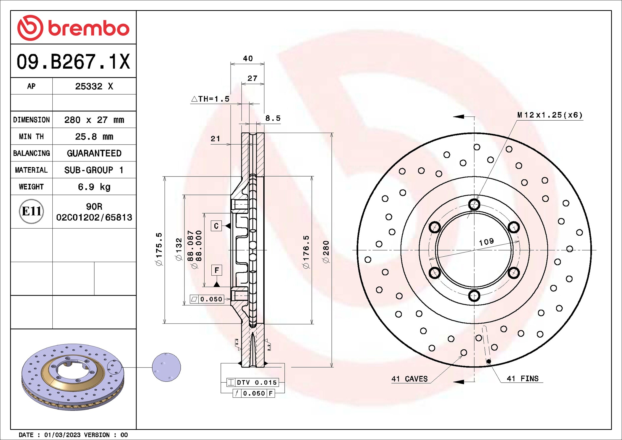 Disco freno BREMBO 09B2671X