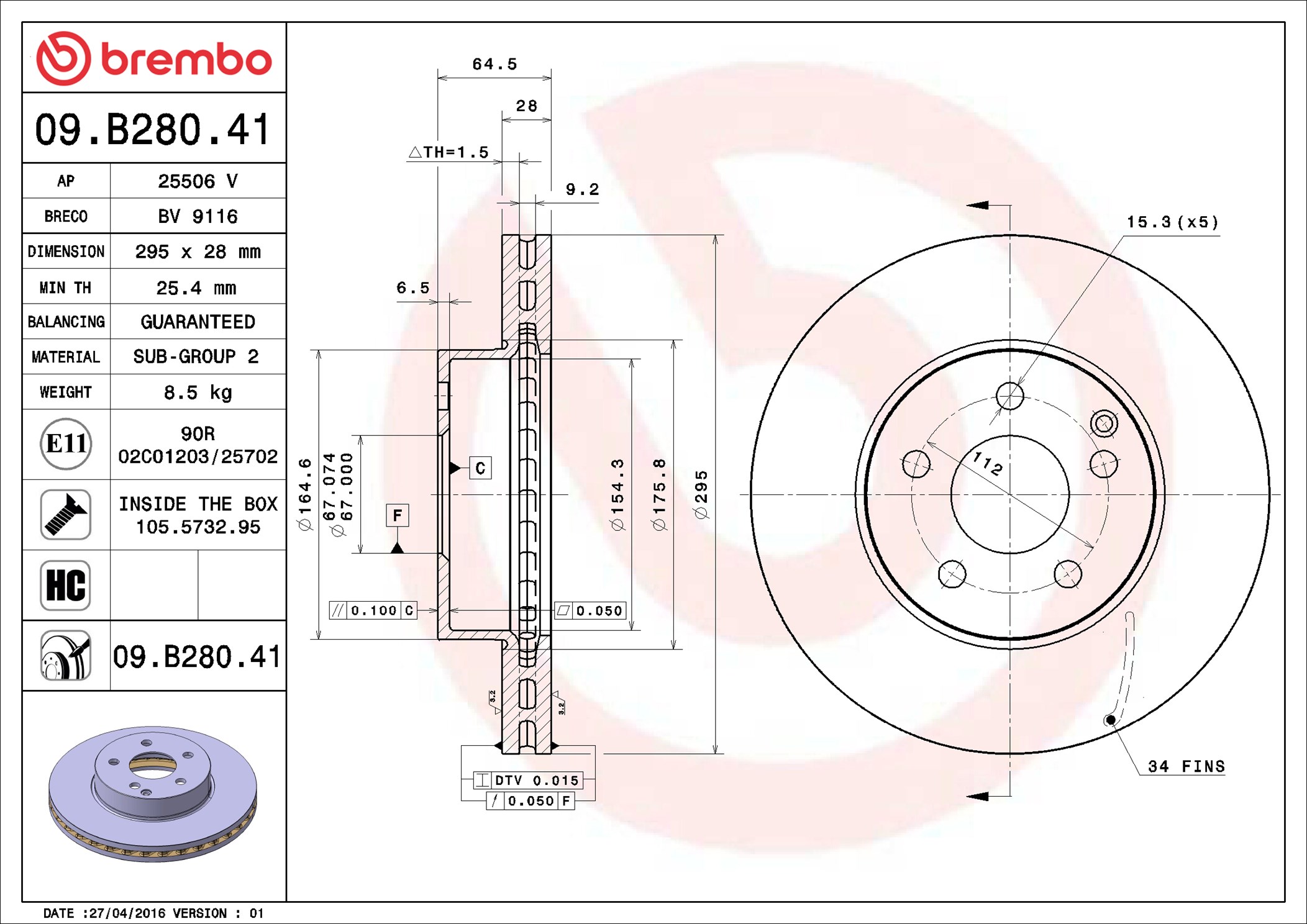 Disco freno BREMBO 09B28041