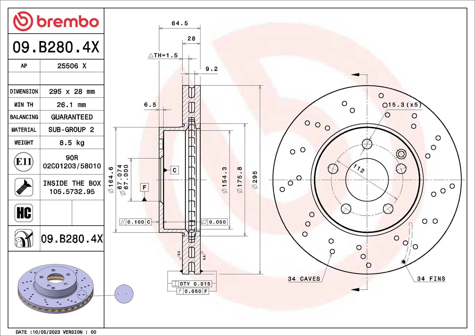Disco freno BREMBO 09B2804X