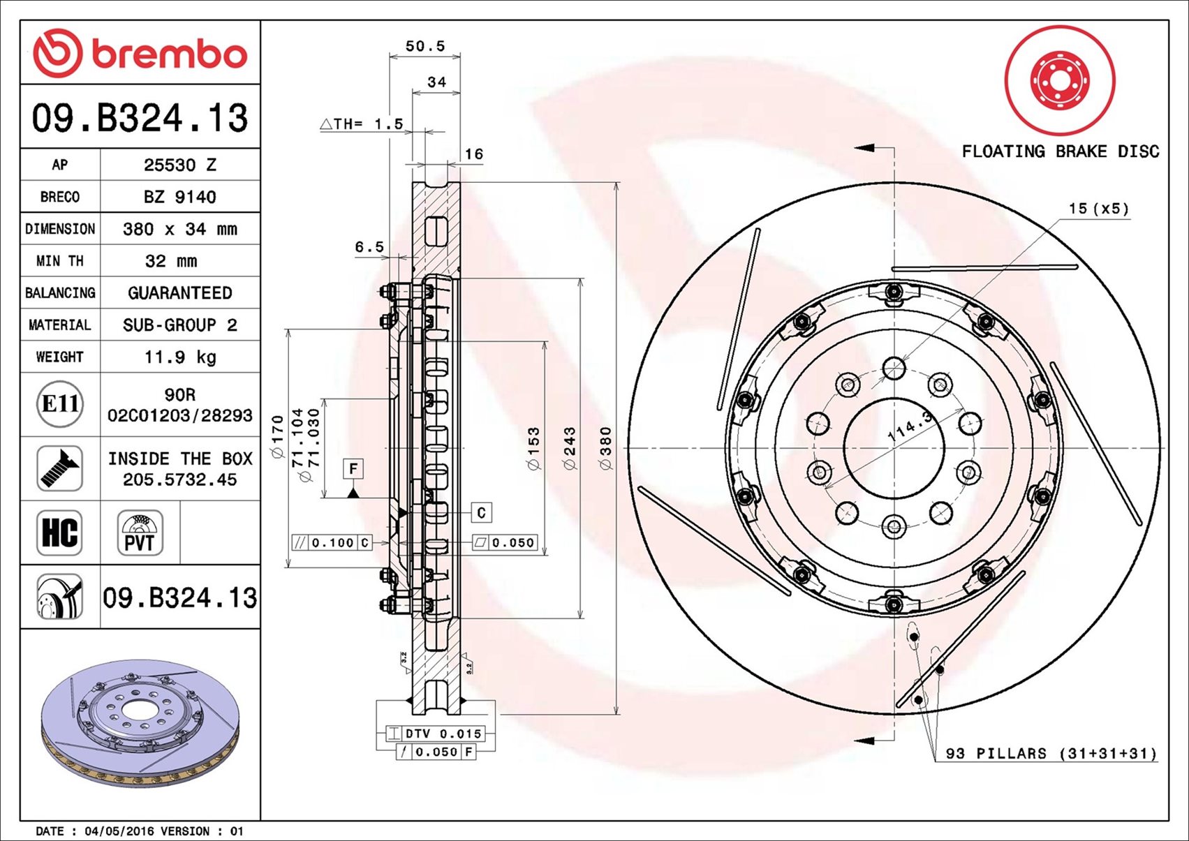 Disco freno BREMBO 09B32413