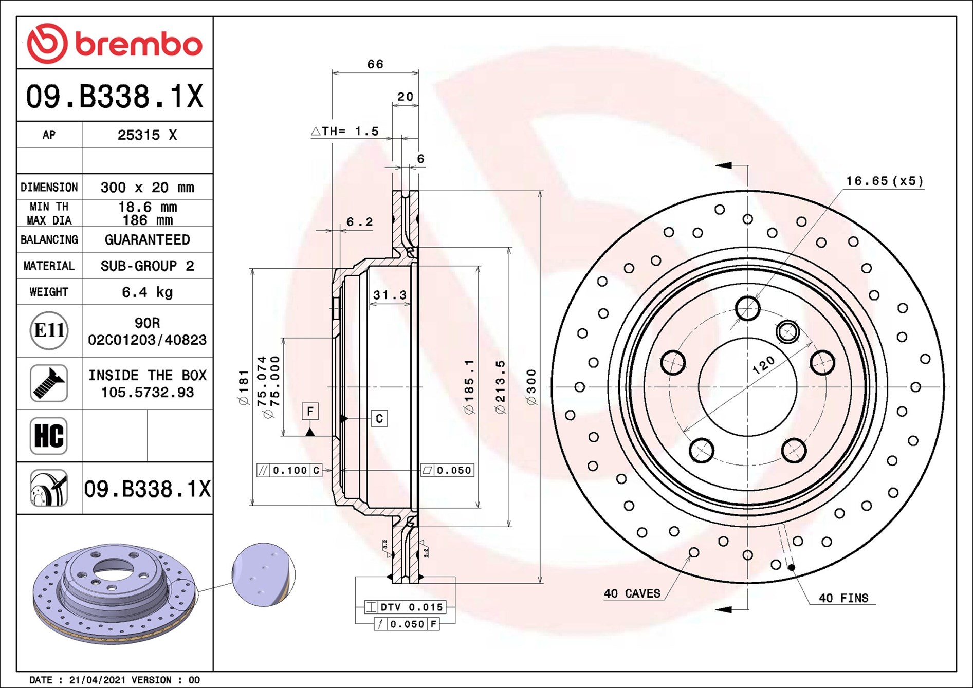 Disco freno BREMBO 09B3381X