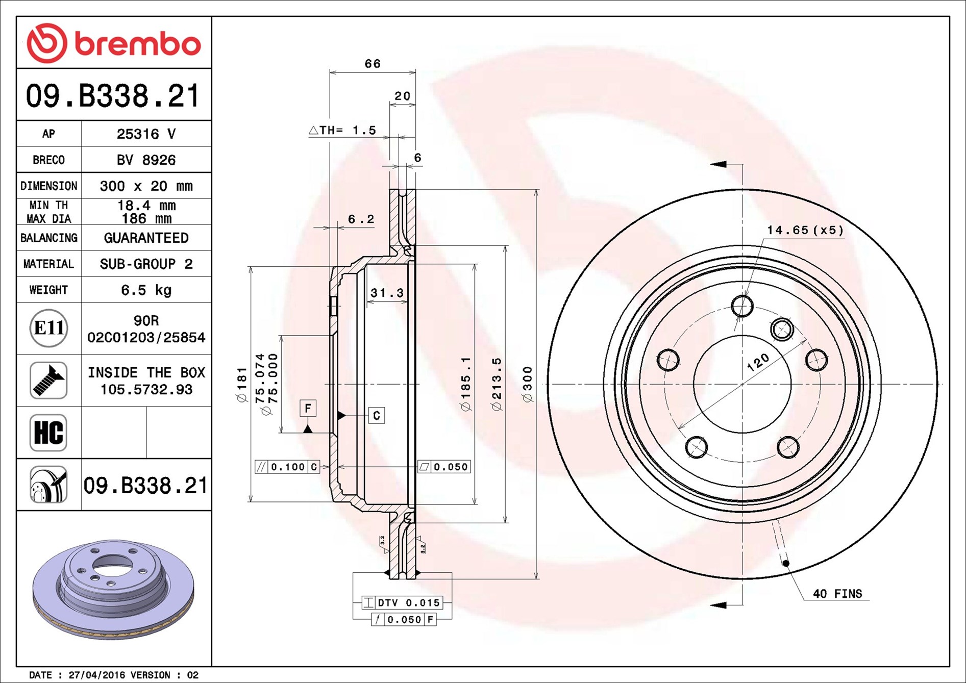Disco freno BREMBO 09B33821