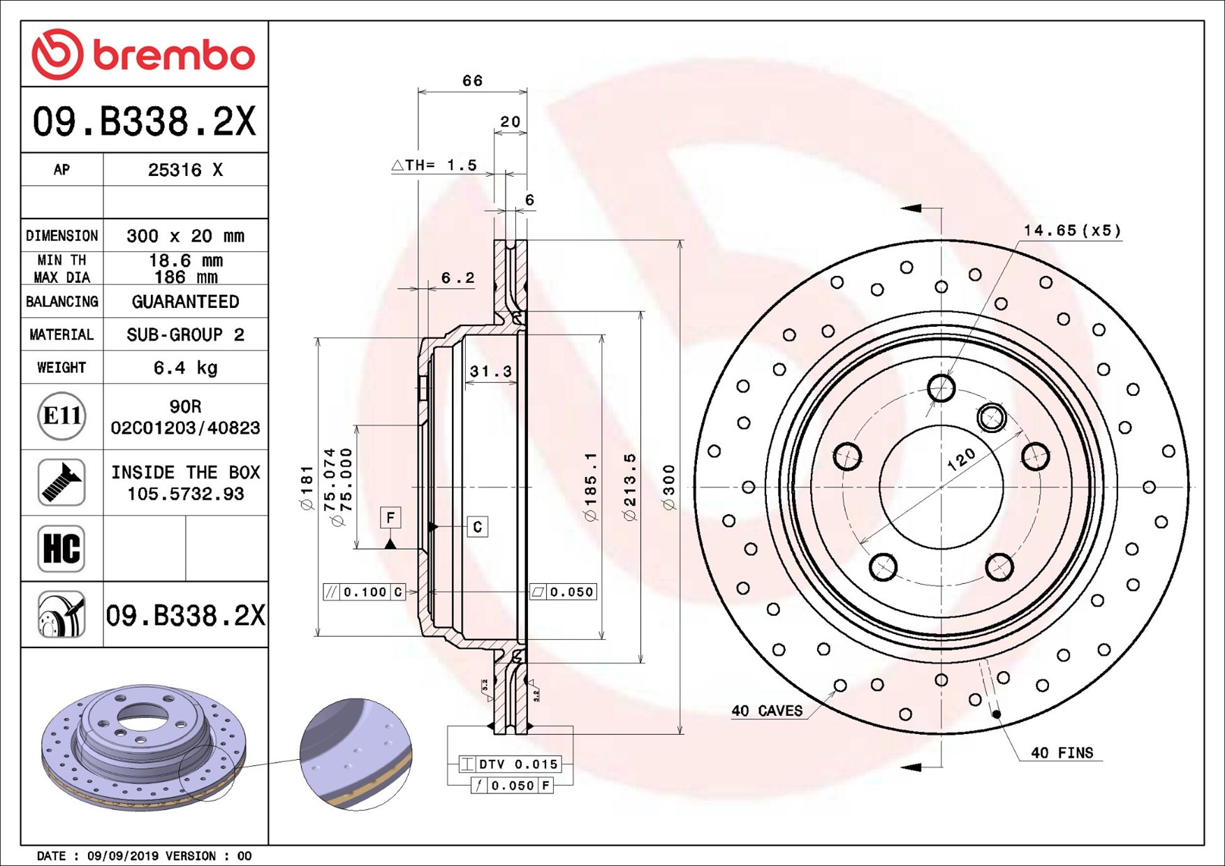 Disco freno BREMBO 09B3382X
