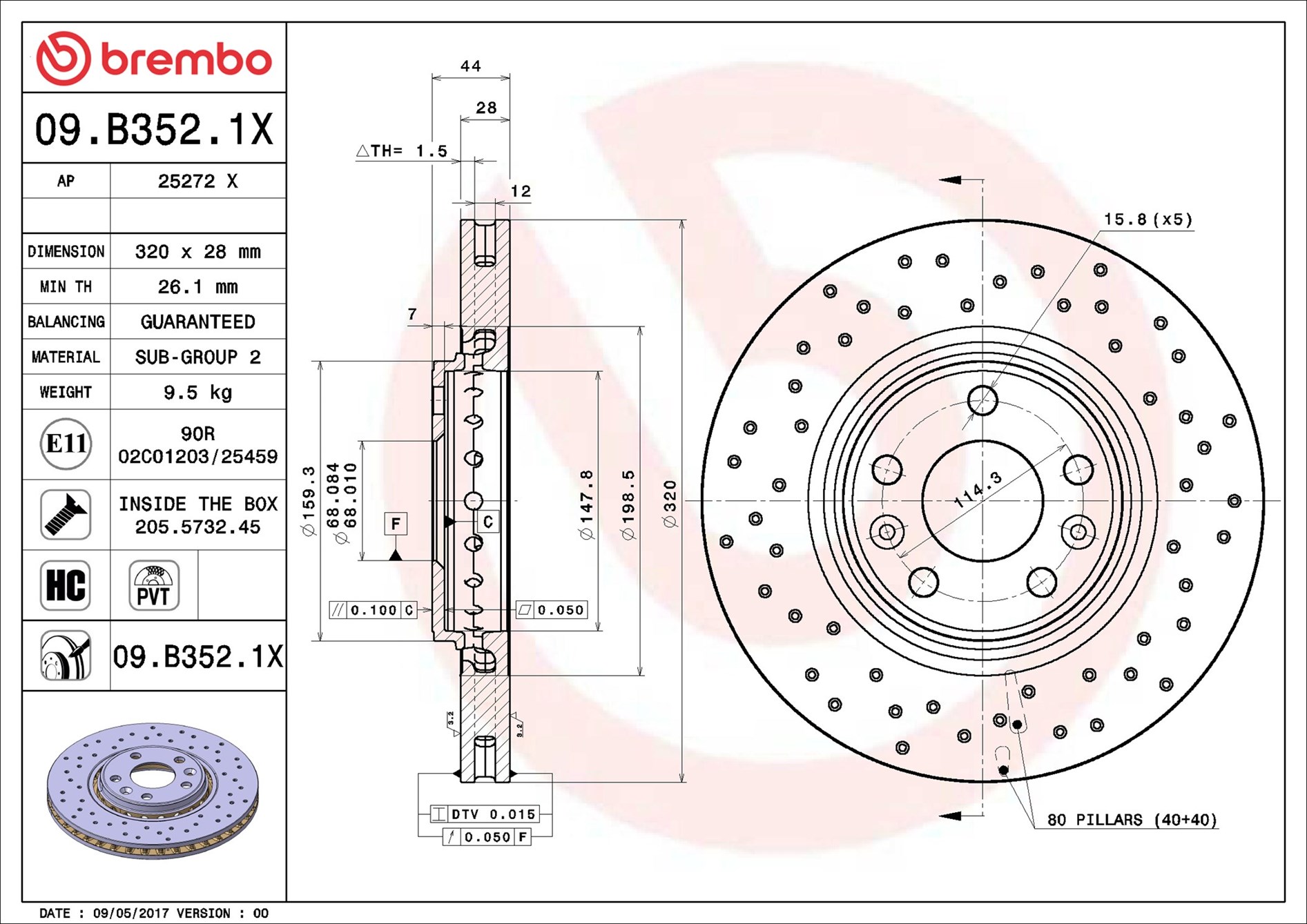 Disco freno BREMBO 09B3521X