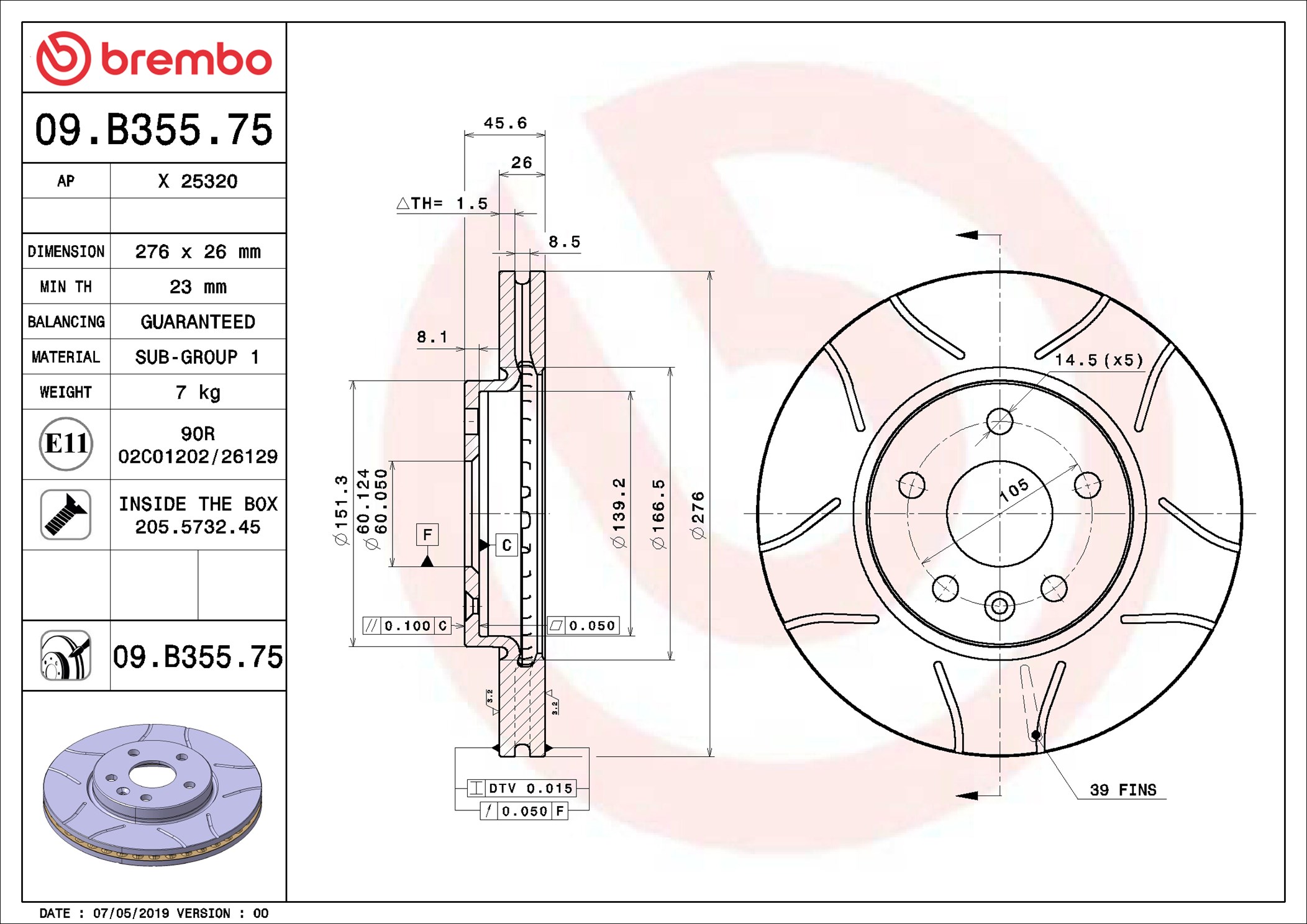 Disco freno BREMBO 09B35575