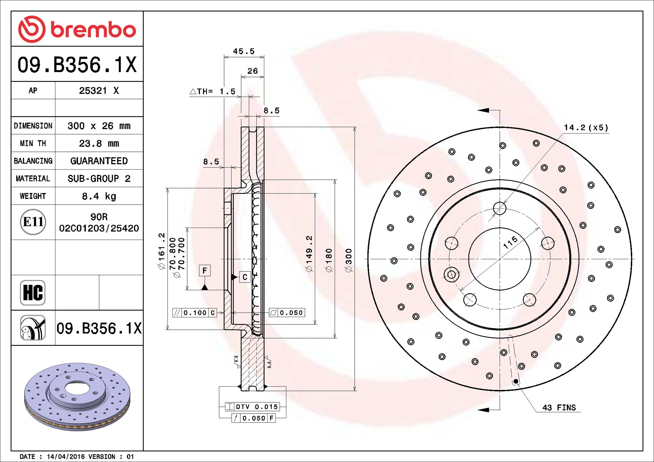 Disco freno BREMBO 09B3561X