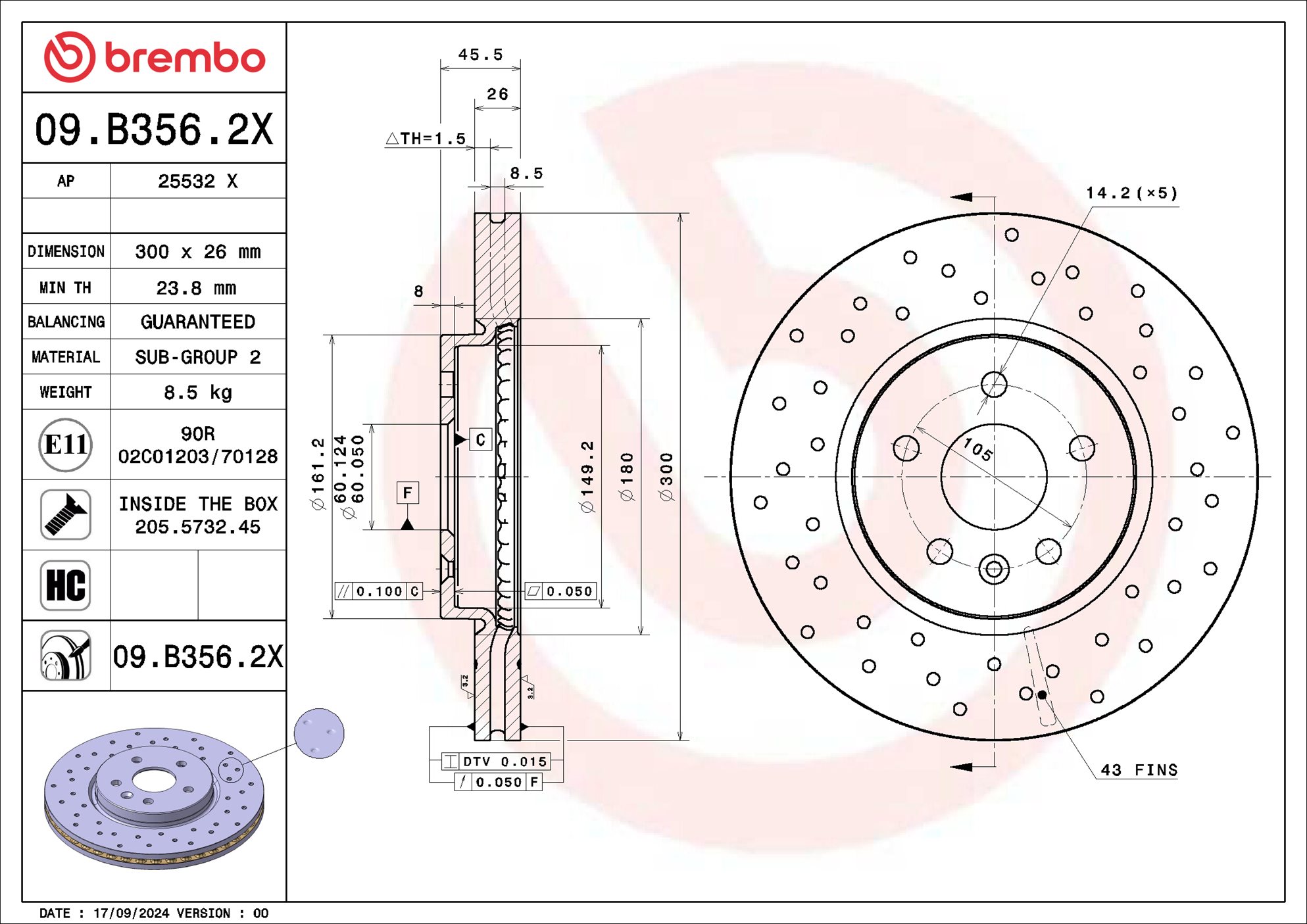 Disco freno BREMBO 09B3562X