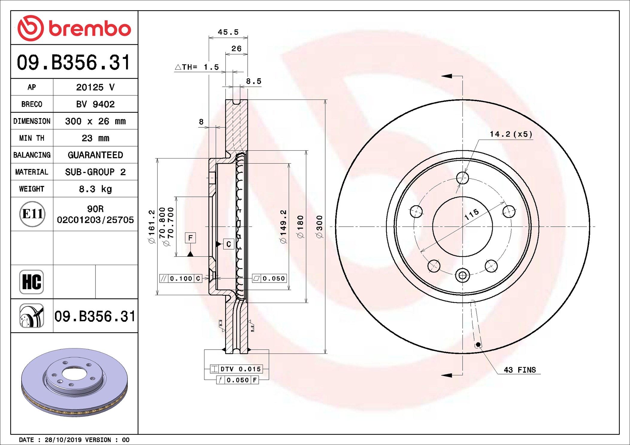 Disco freno BREMBO 09B35631