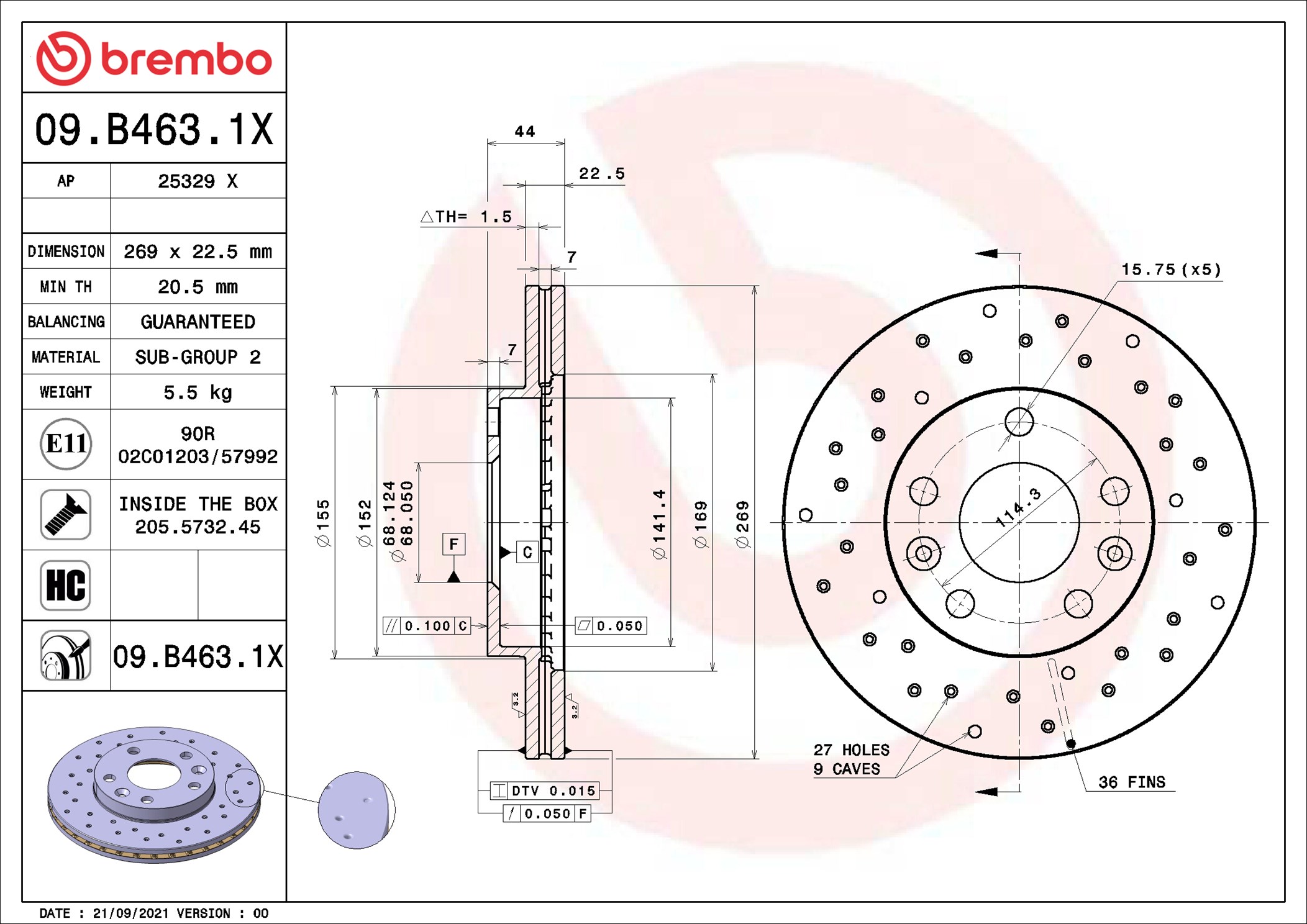 Disco freno BREMBO 09B4631X