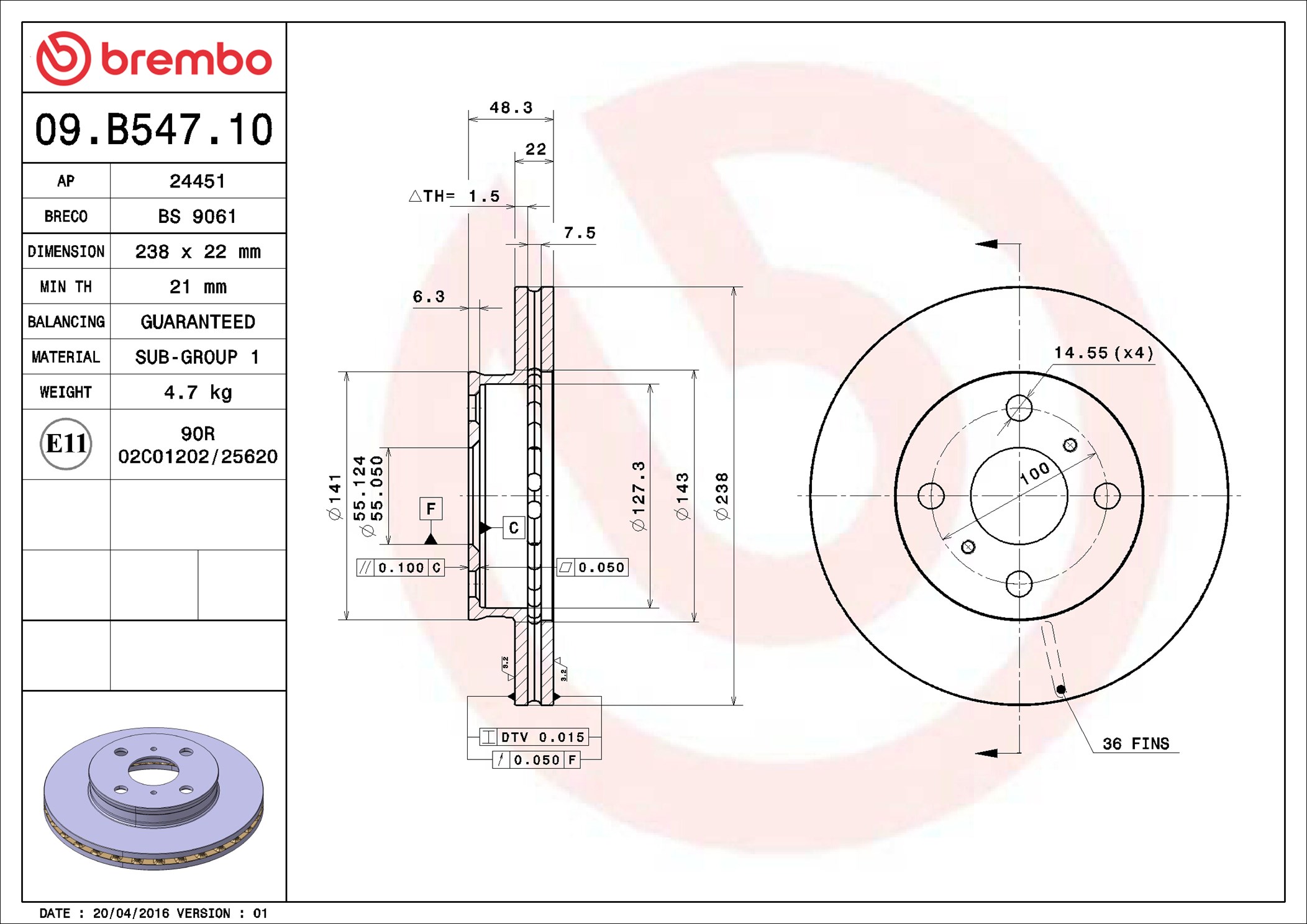 Disco freno BREMBO 09B54710