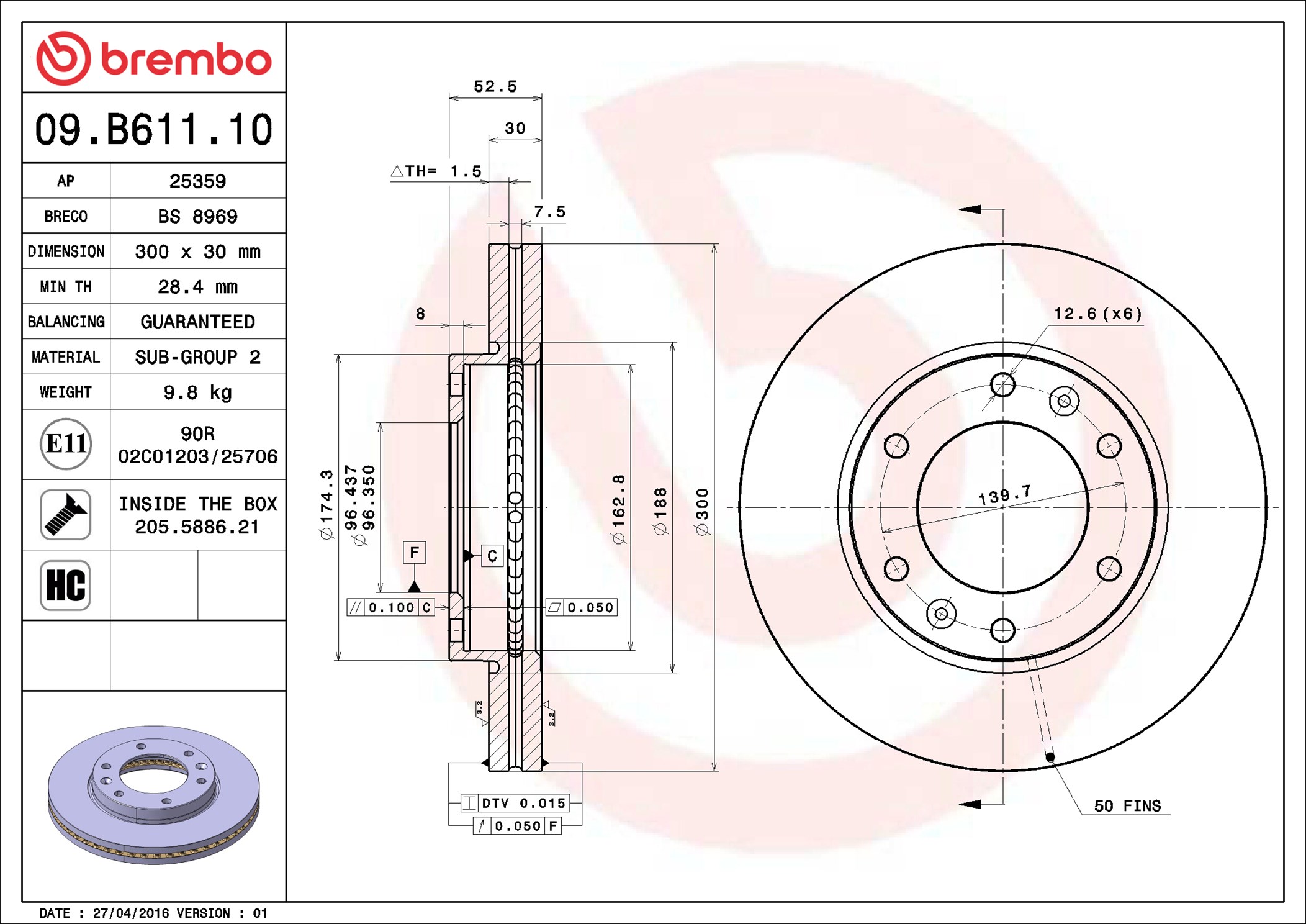 Disco freno BREMBO 09B61110