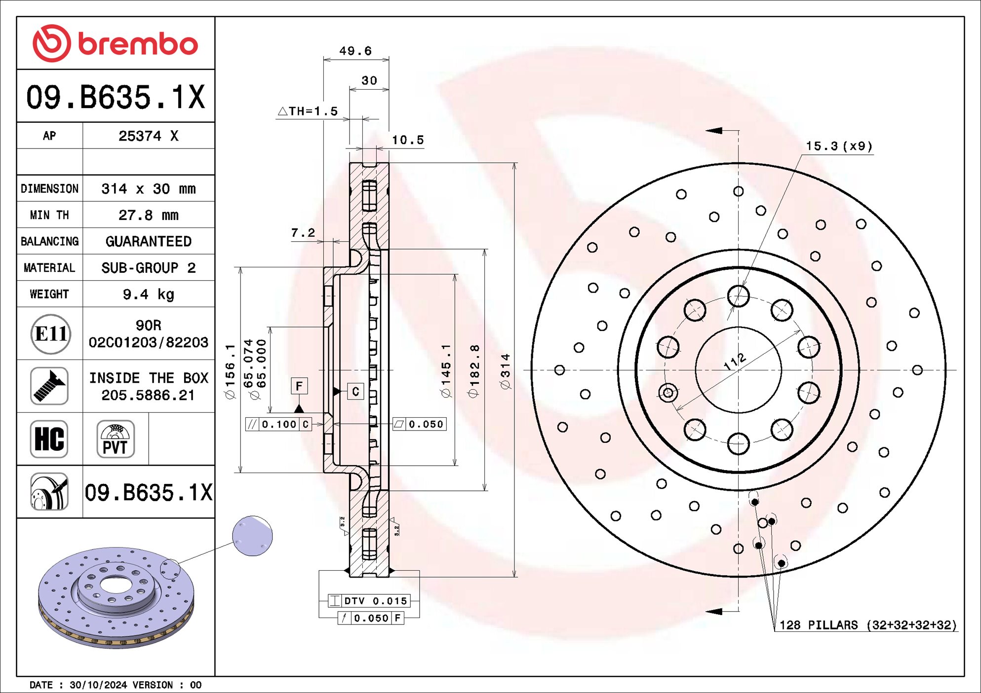 Disco freno BREMBO 09B6351X