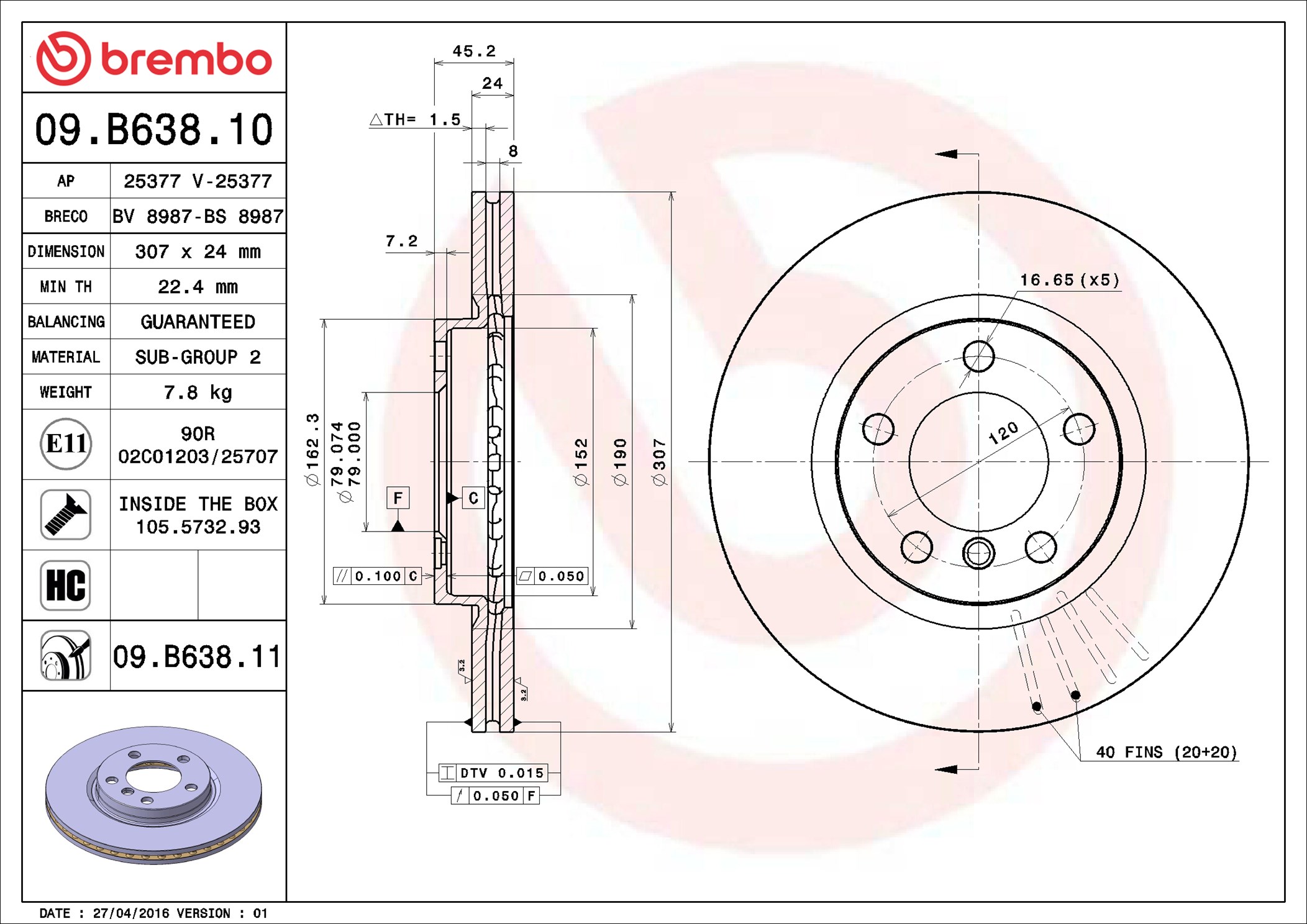 Disco freno BREMBO 09B63811