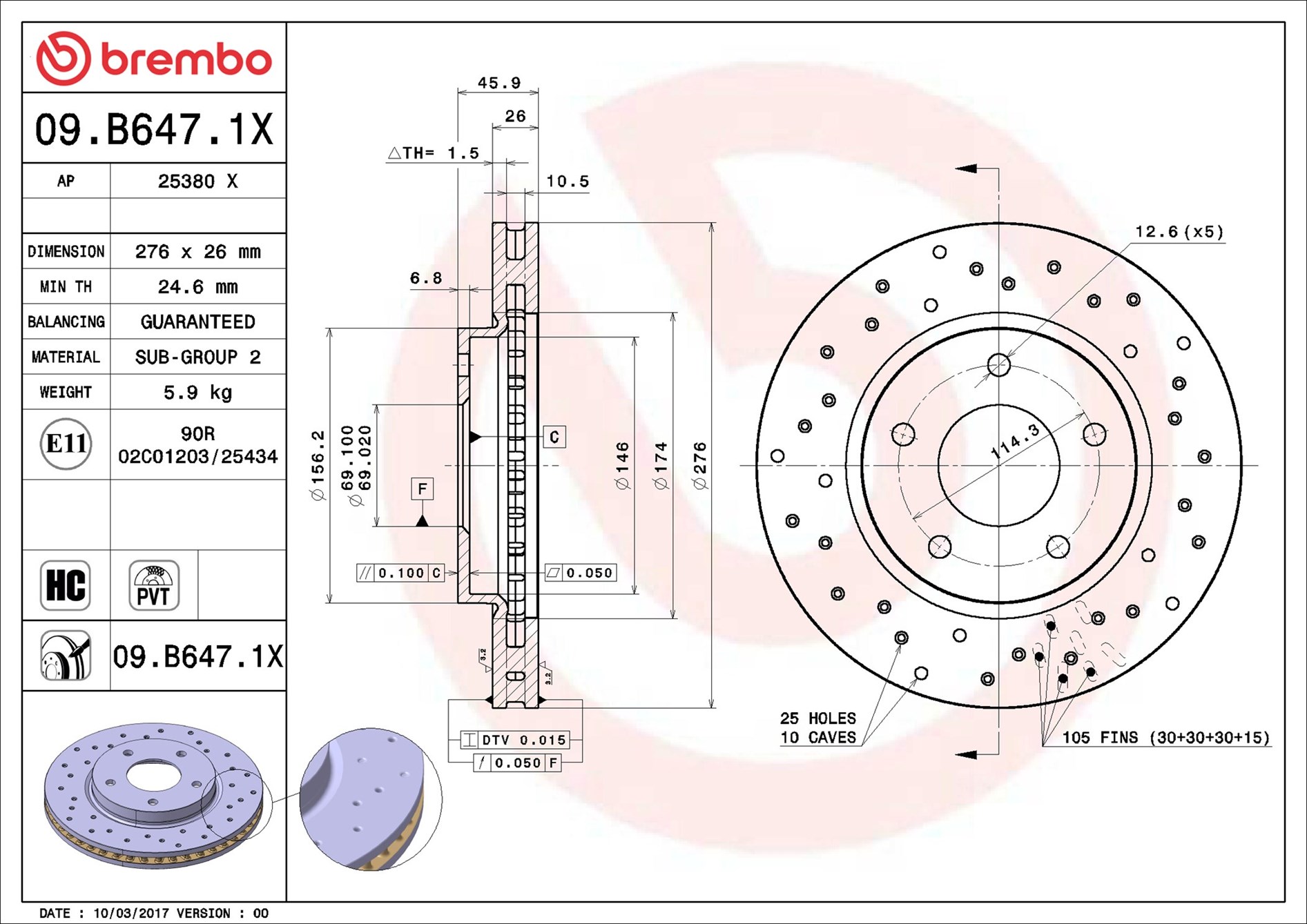 Disco freno BREMBO 09B6471X