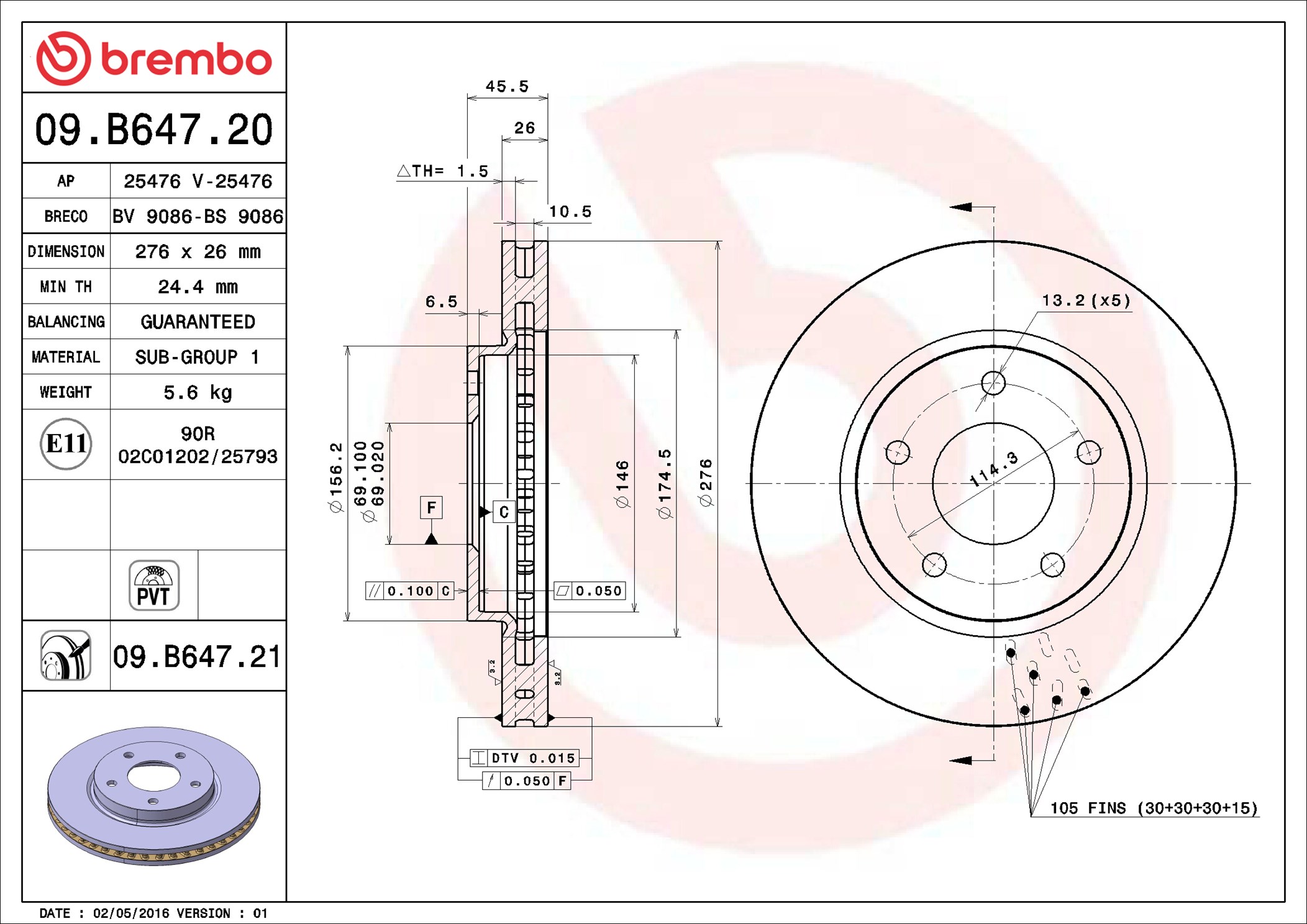 Disco freno BREMBO 09B64721