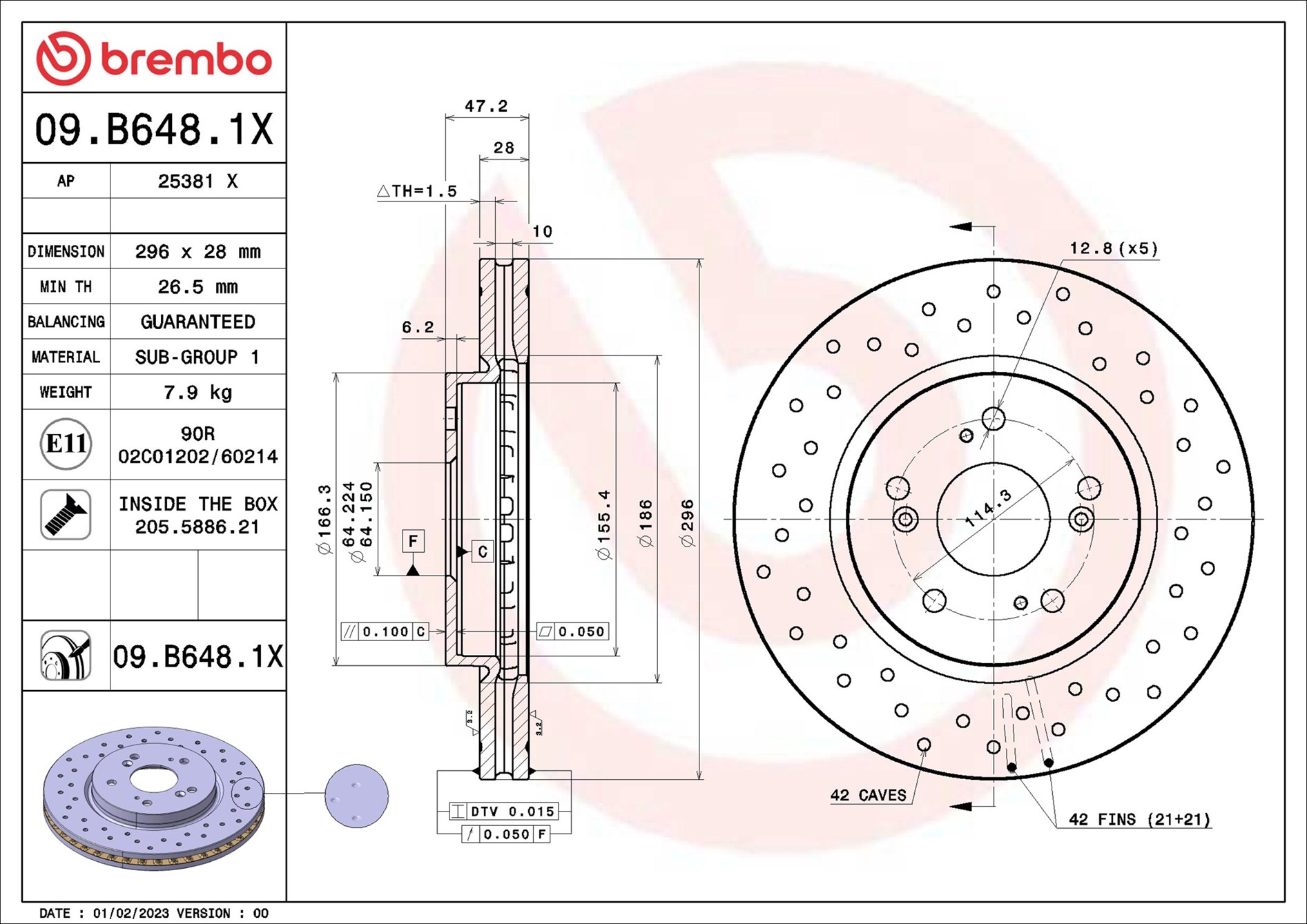 Disco freno BREMBO 09B6481X