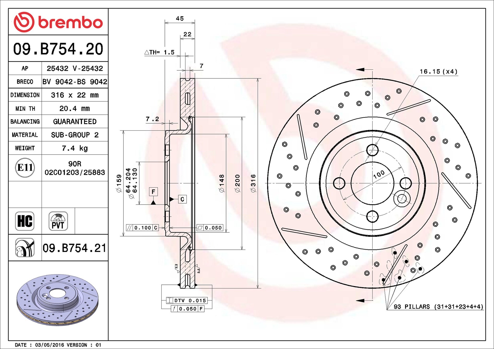 Disco freno BREMBO 09B75421