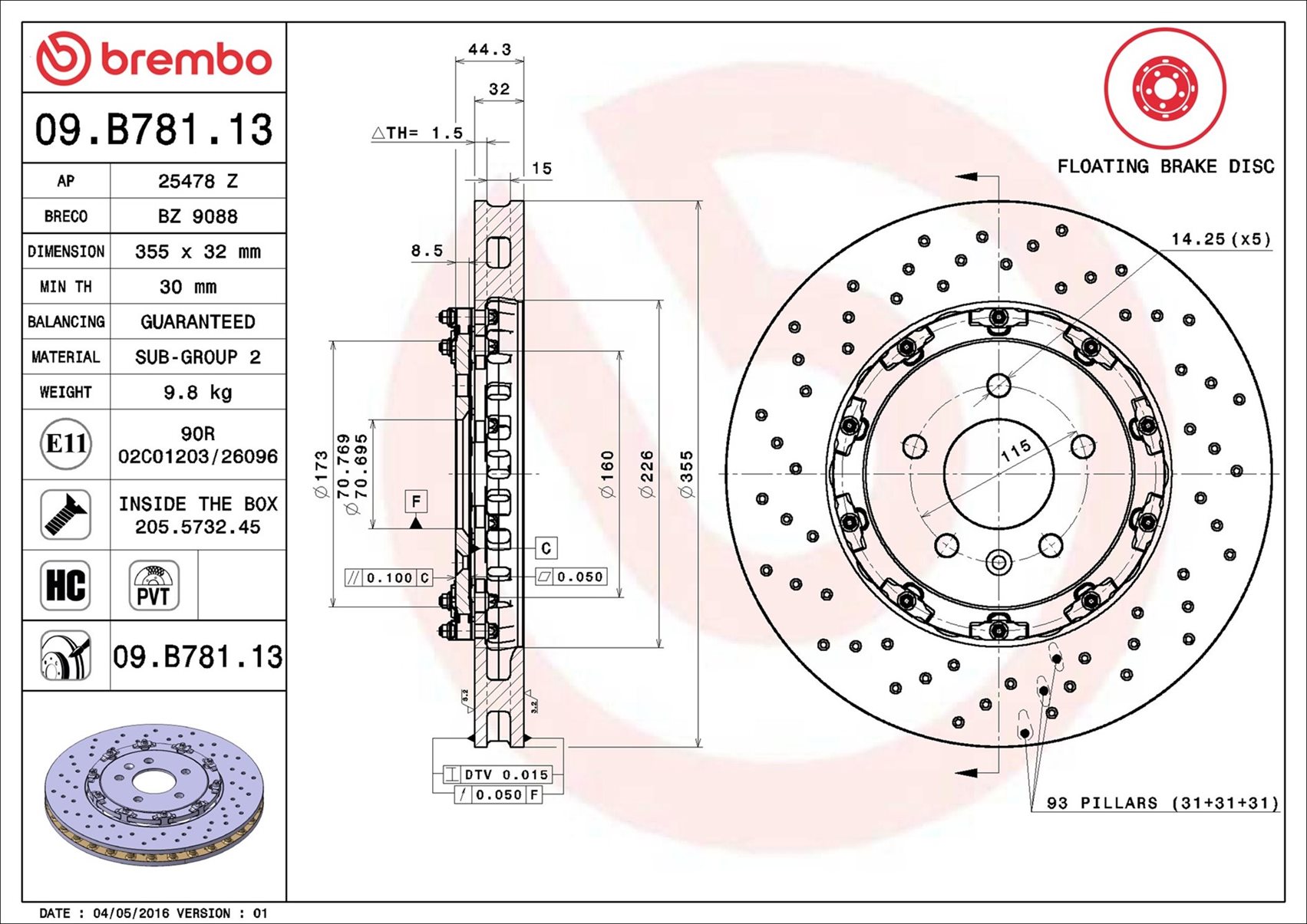 Disco freno BREMBO 09B78113