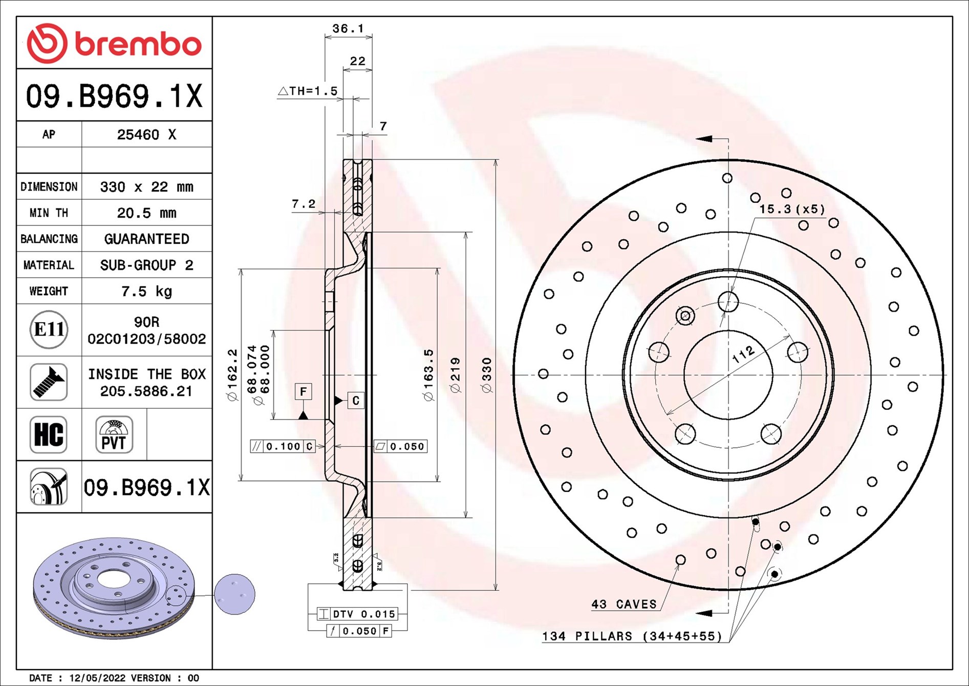 Disco freno BREMBO 09B9691X