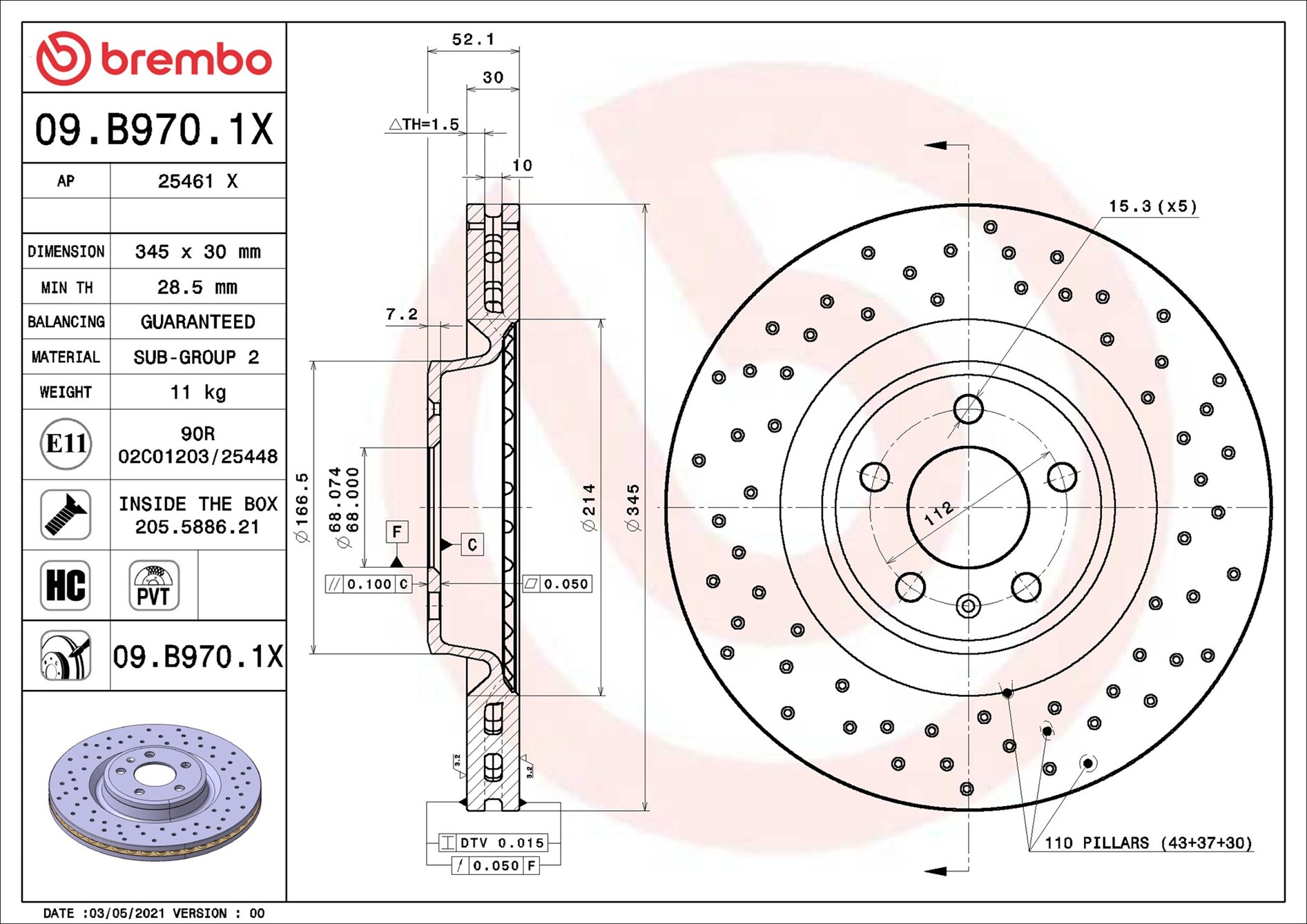 Disco freno BREMBO 09B9701X