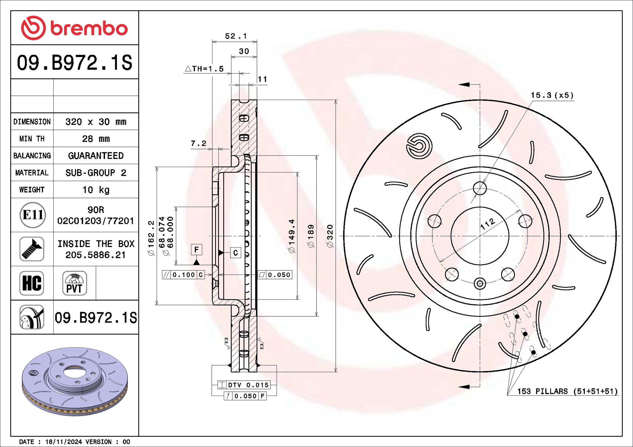 Disco freno BREMBO 09B9721S
