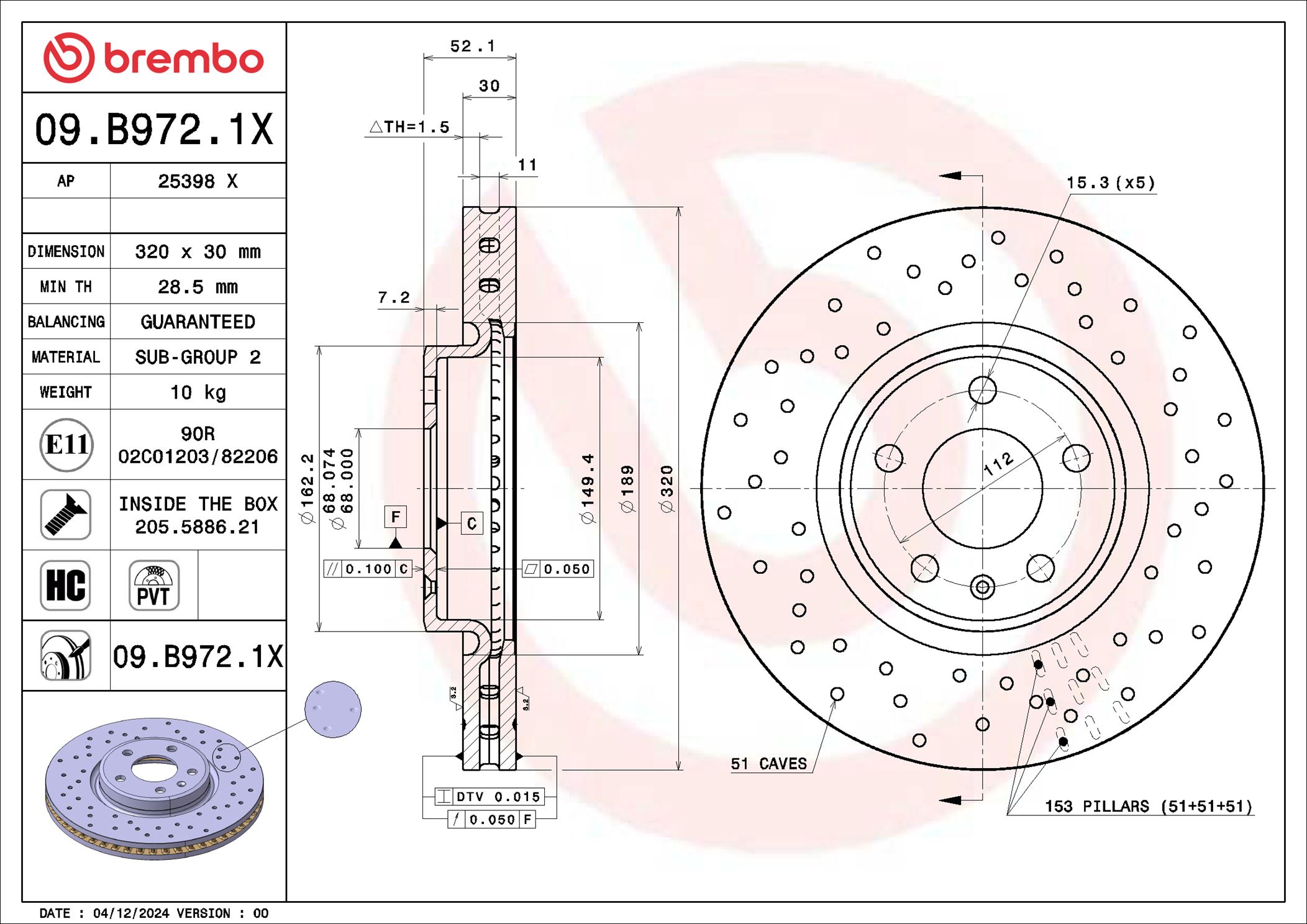 Disco freno BREMBO 09B9721X