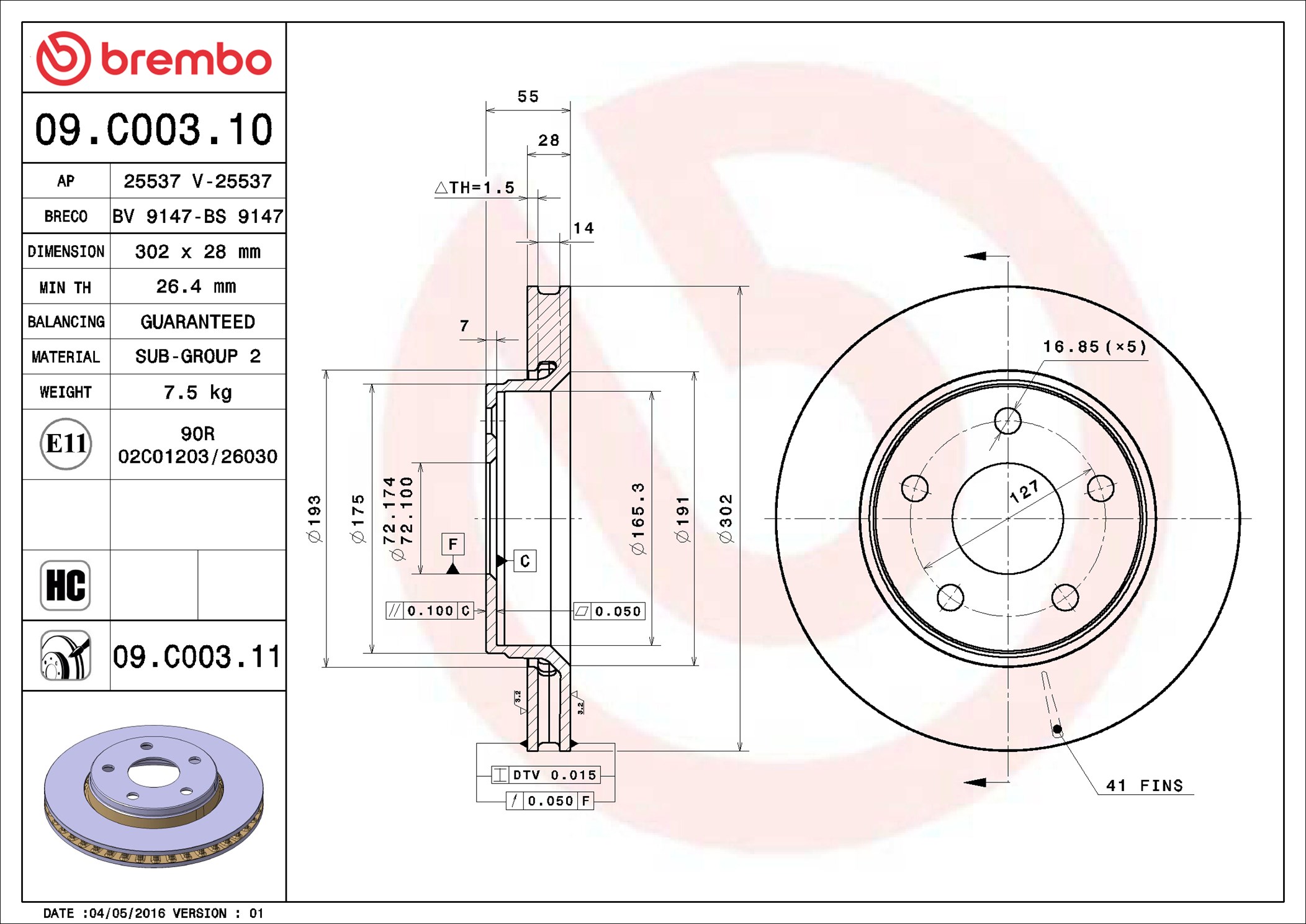 Disco freno BREMBO 09C00311