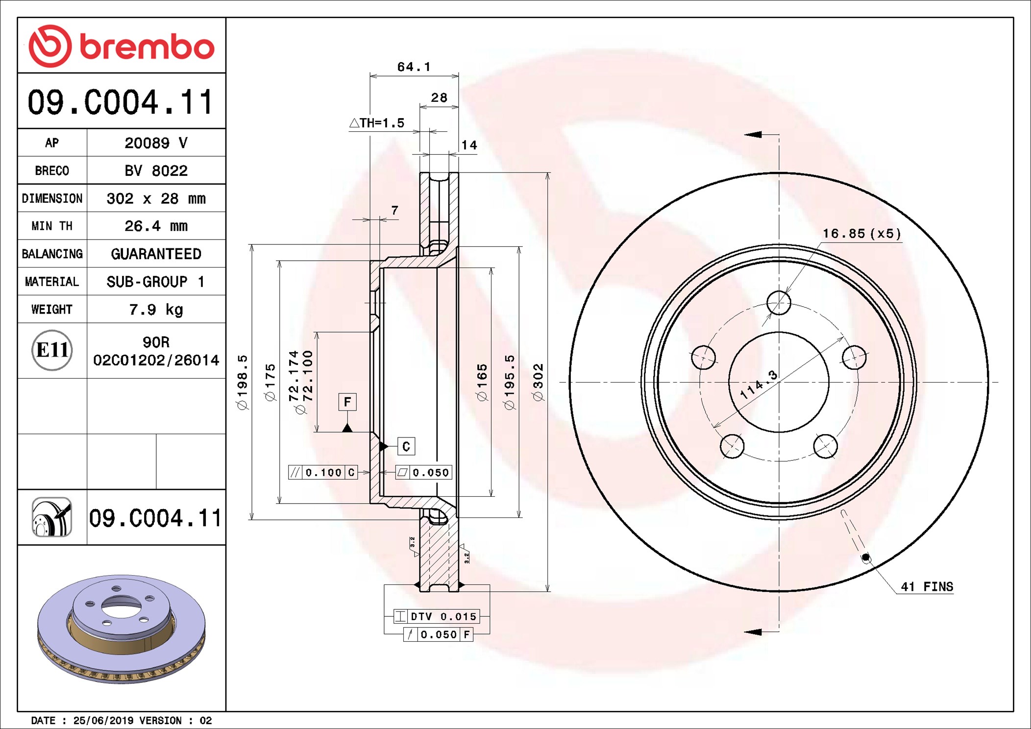 Disco freno BREMBO 09C00411
