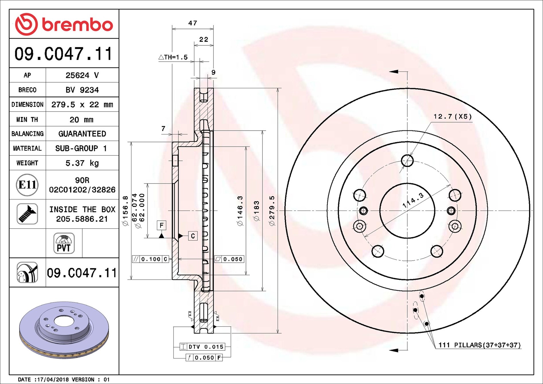 Disco freno BREMBO 09C04711