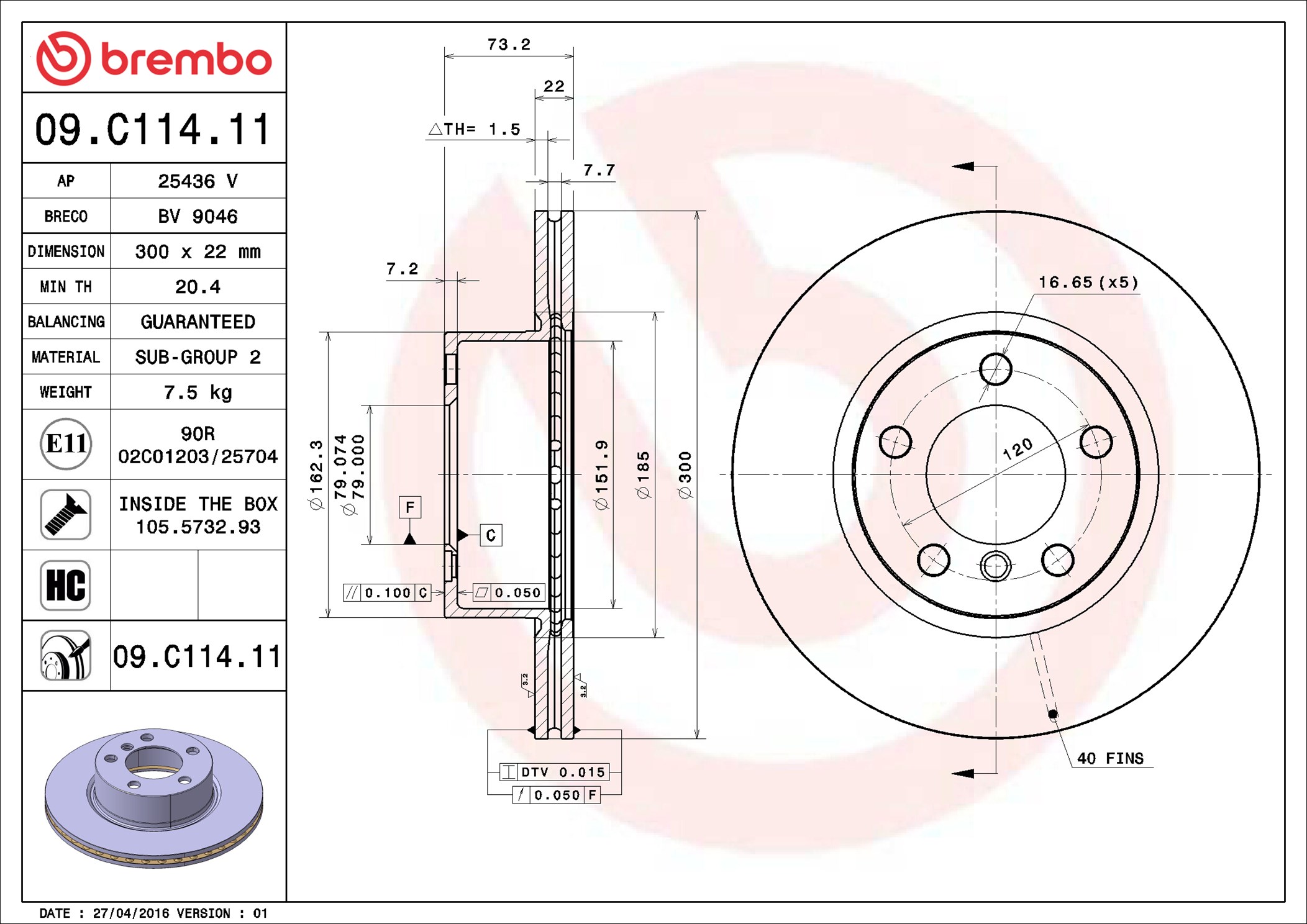 Disco freno BREMBO 09C11411