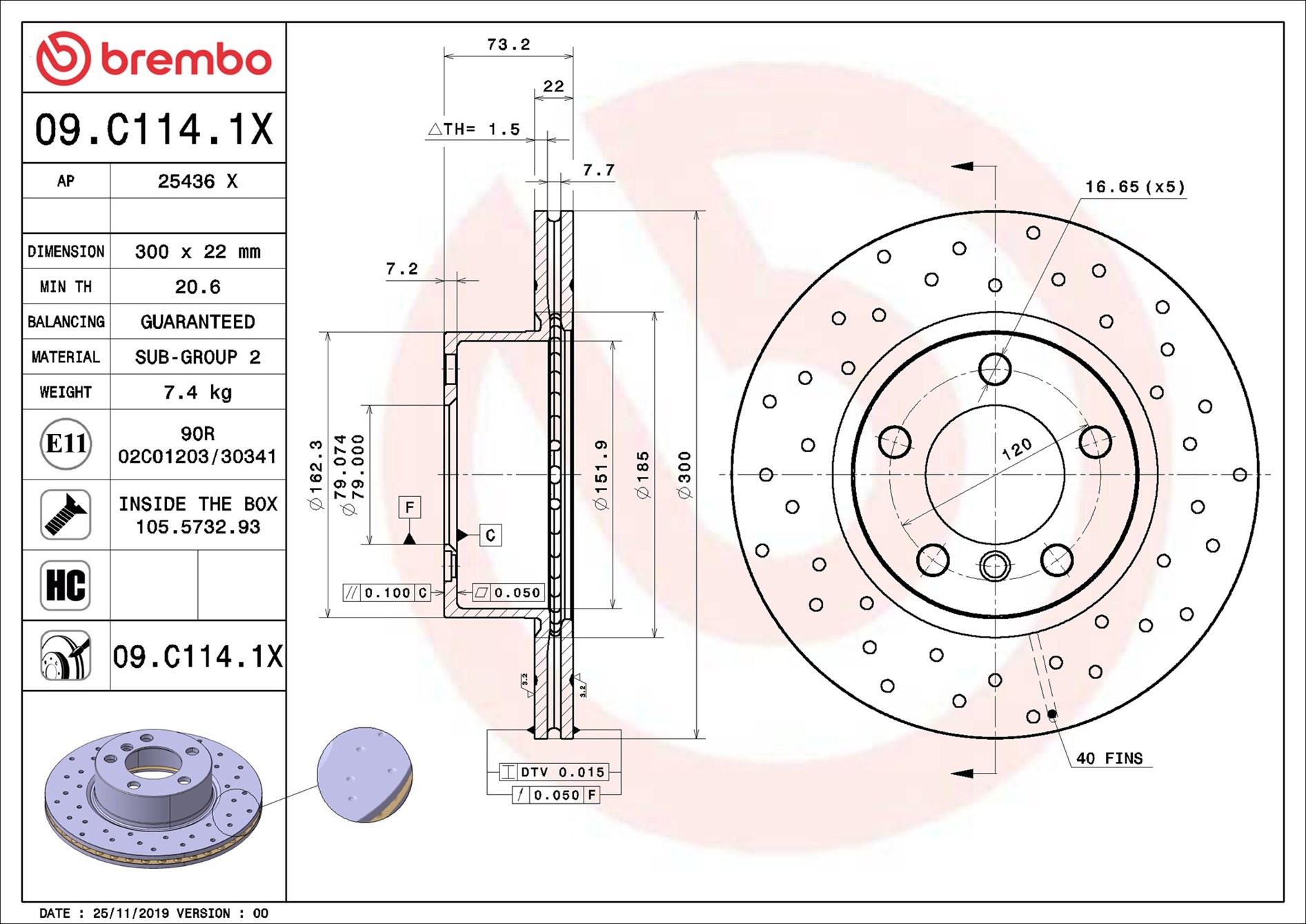 Disco freno BREMBO 09C1141X