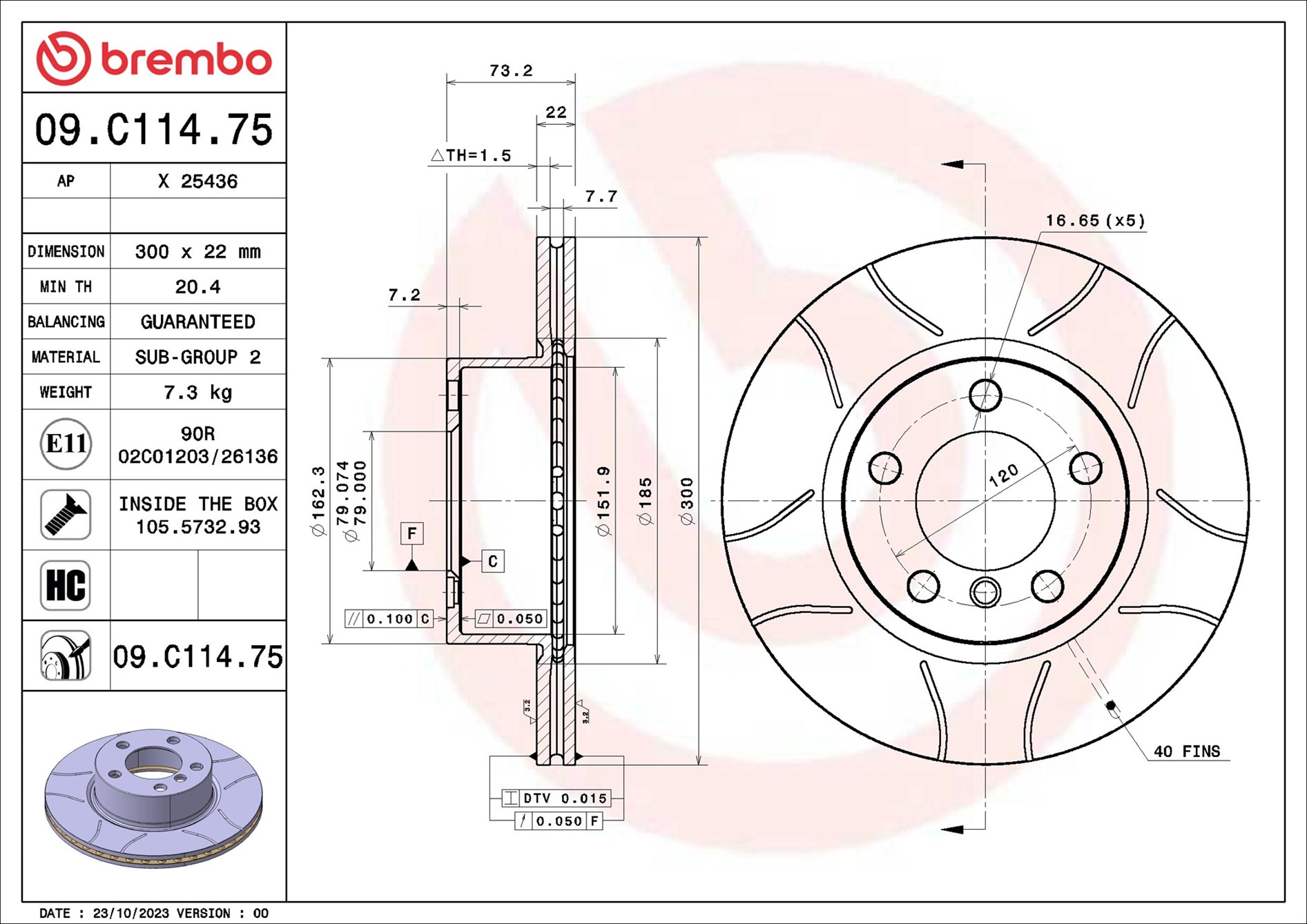 Disco freno BREMBO 09C11475