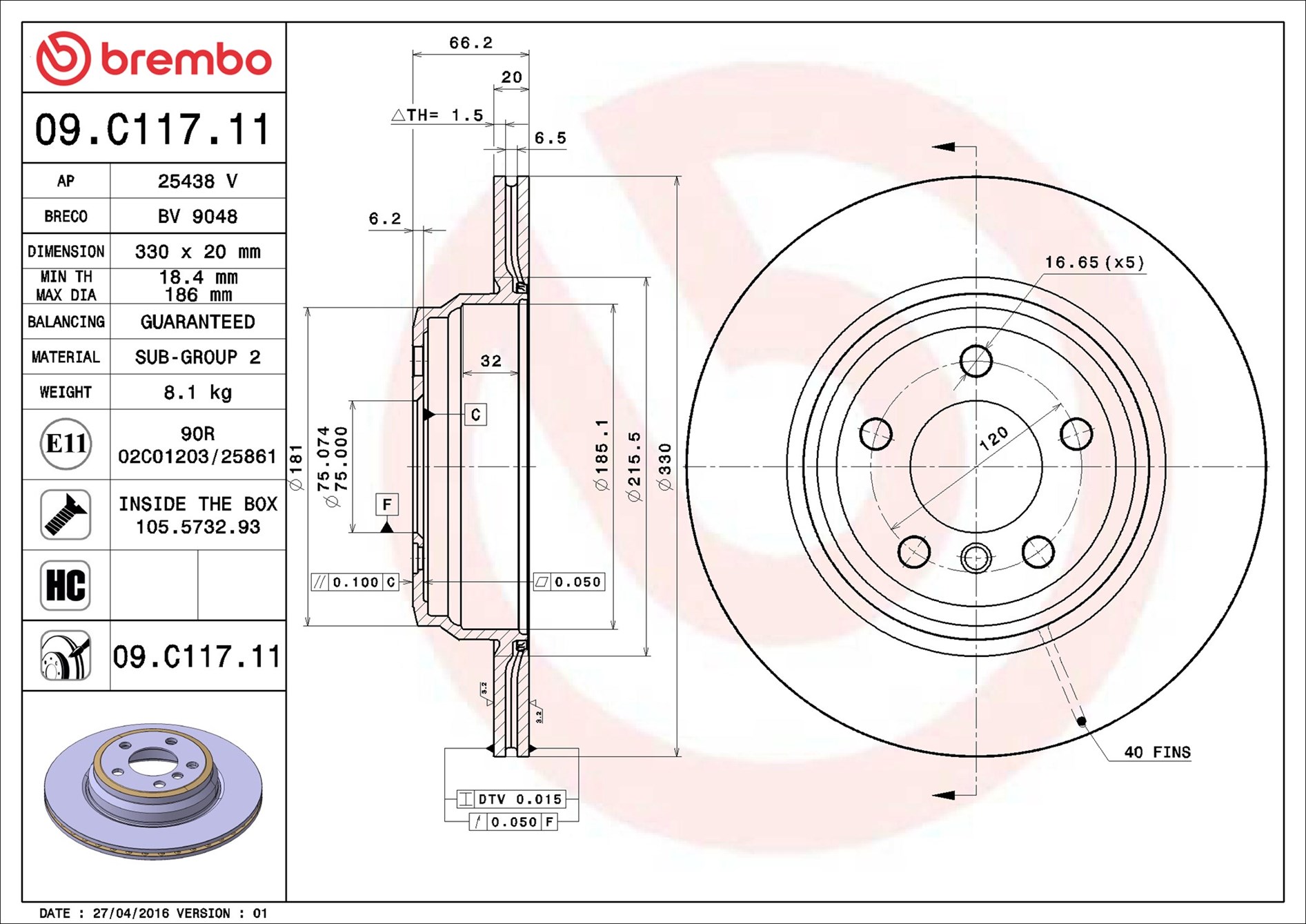 Disco freno BREMBO 09C11711