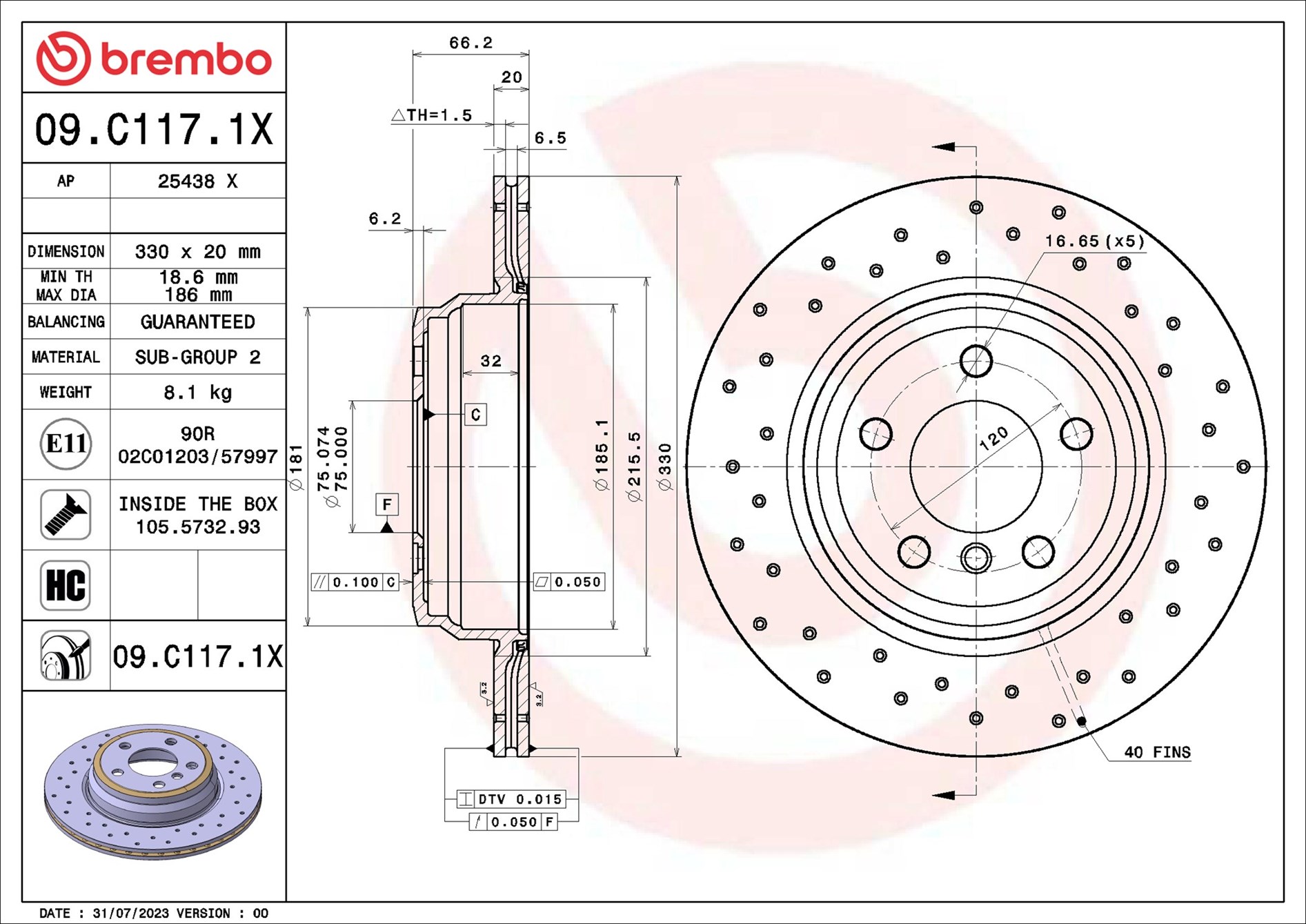 Disco freno BREMBO 09C1171X