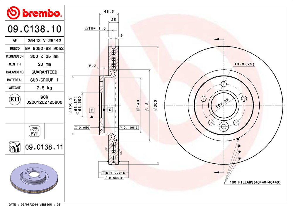 Disco freno BREMBO 09C13811